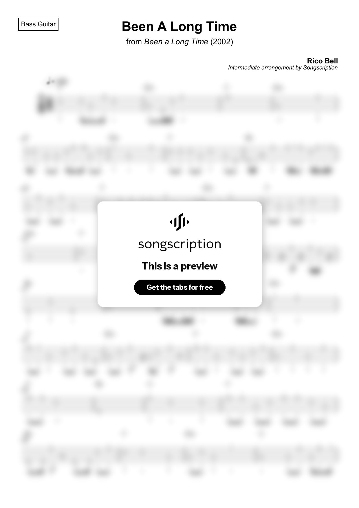 Intermediate Bass Guitar Tabs for "Been A Long Time" by Rico Bell