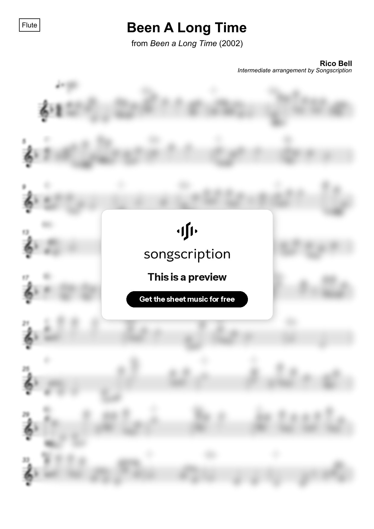 Intermediate Flute Sheet Music for "Been A Long Time" by Rico Bell