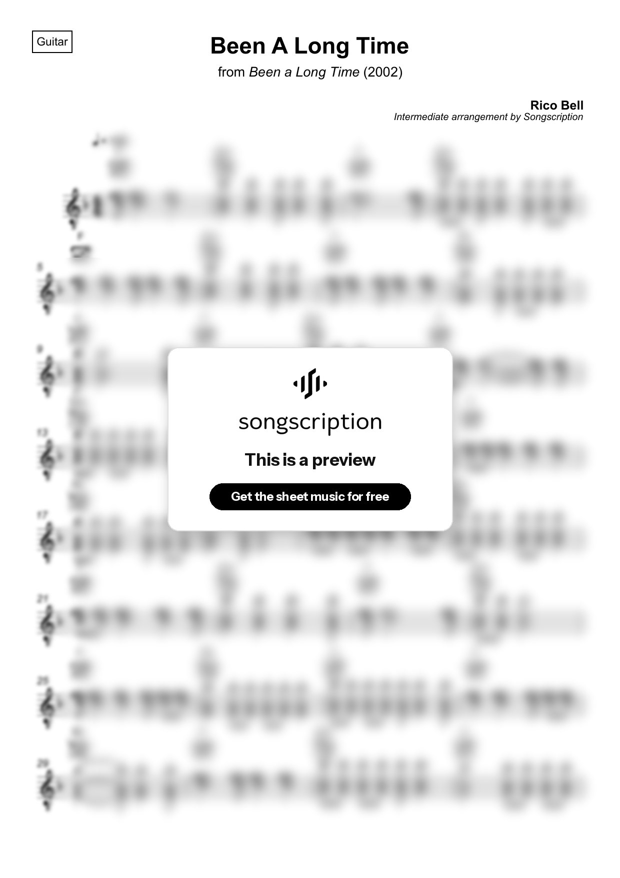 Intermediate Acoustic Guitar Sheet Music for "Been A Long Time" by Rico Bell