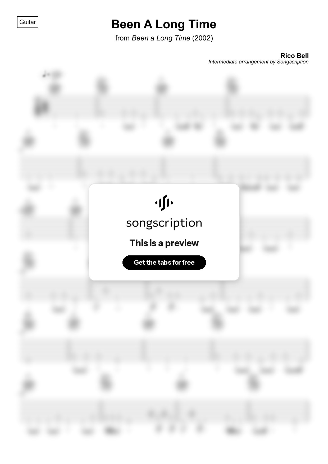 Intermediate Acoustic Guitar Tabs for "Been A Long Time" by Rico Bell
