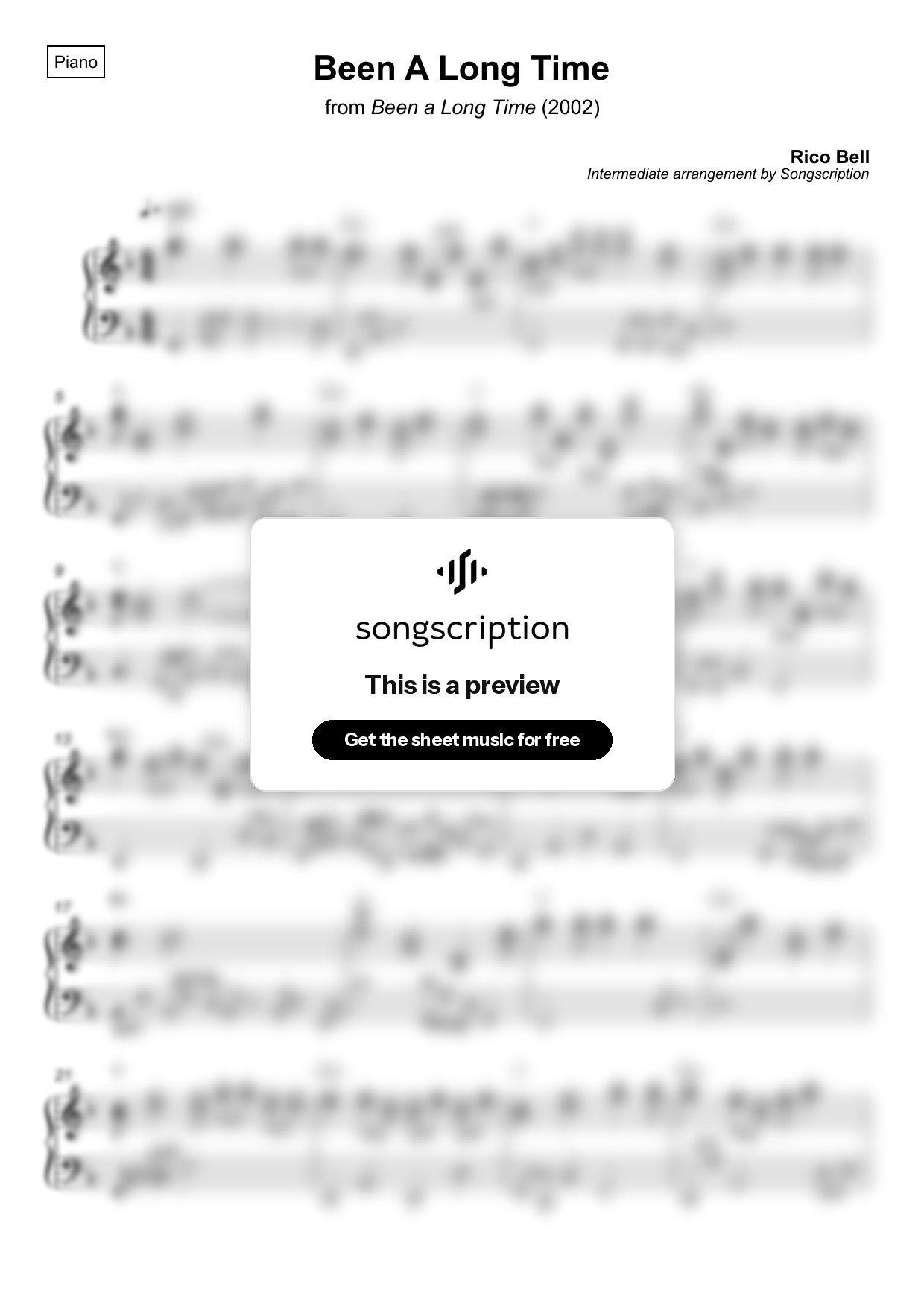 Intermediate Piano Sheet Music for "Been A Long Time" by Rico Bell