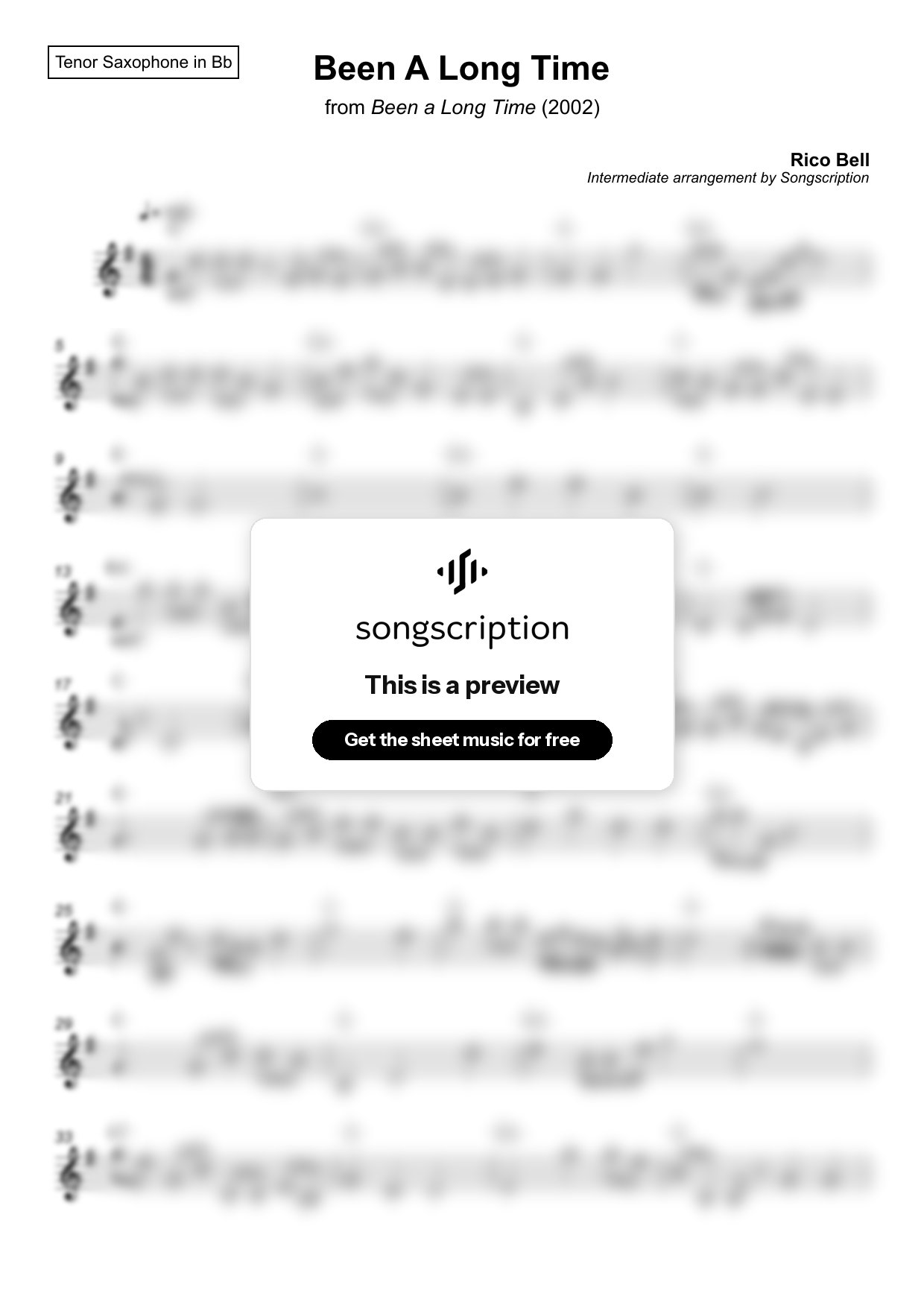Intermediate Tenor Sax Sheet Music for "Been A Long Time" by Rico Bell