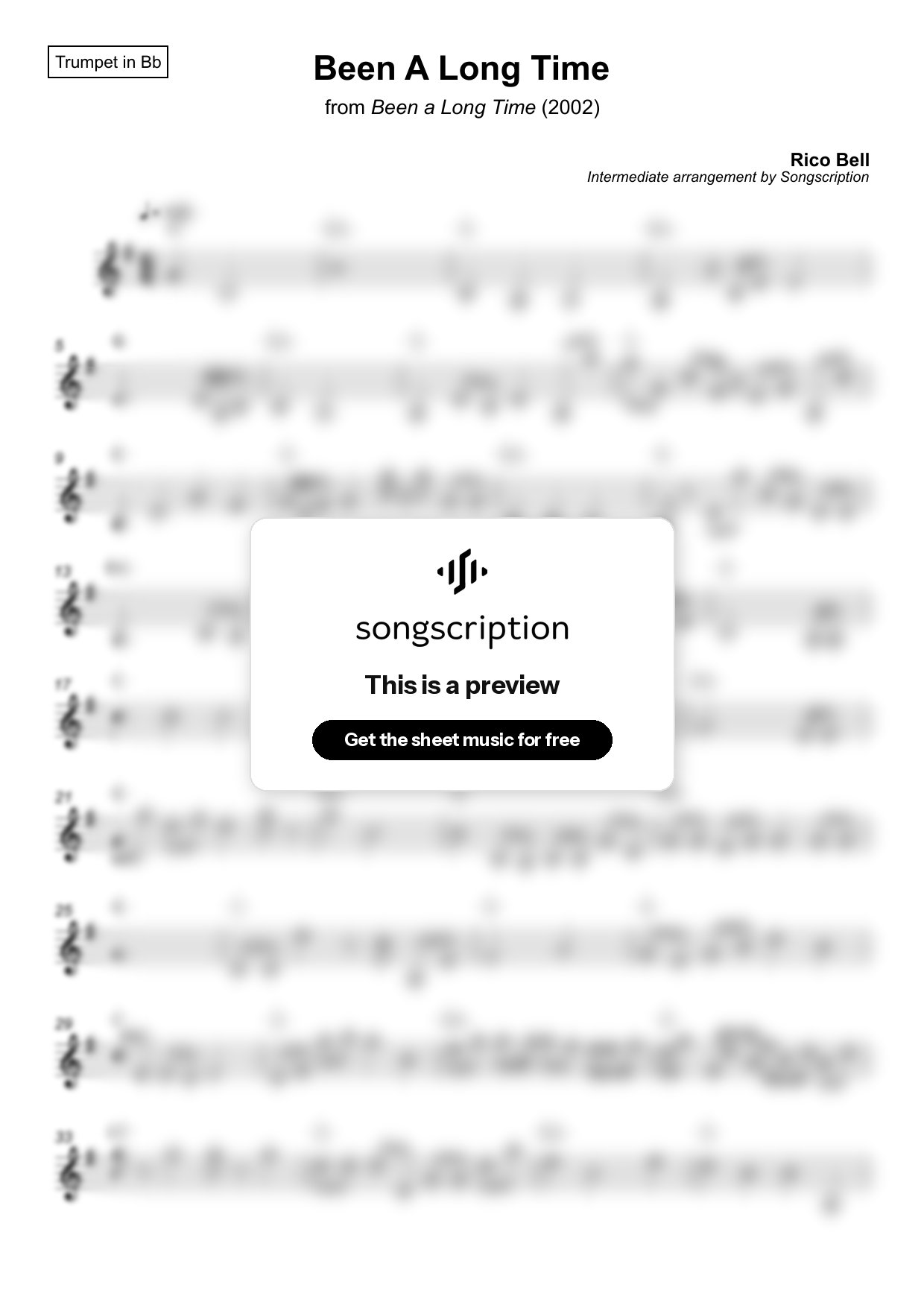 Intermediate Trumpet Sheet Music for "Been A Long Time" by Rico Bell
