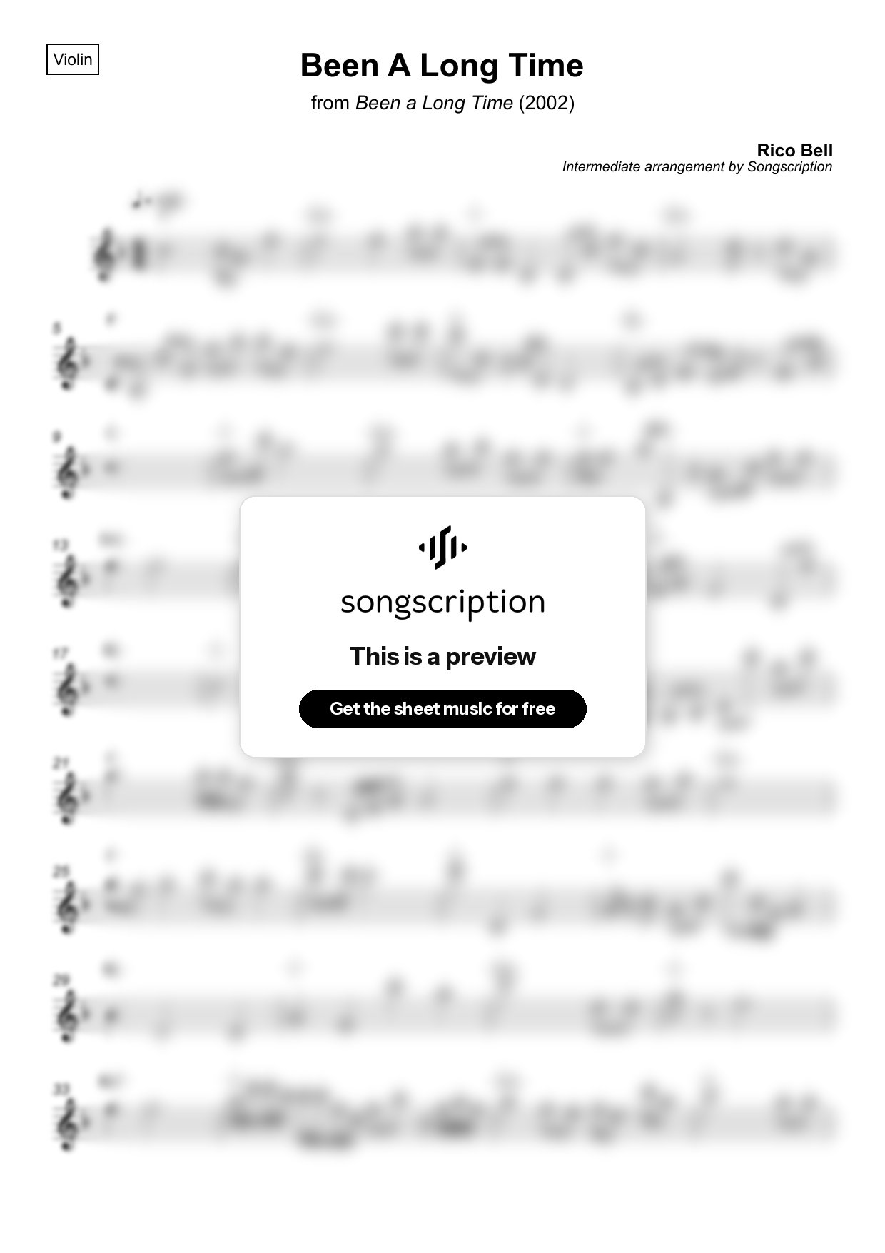 Intermediate Violin Sheet Music for "Been A Long Time" by Rico Bell