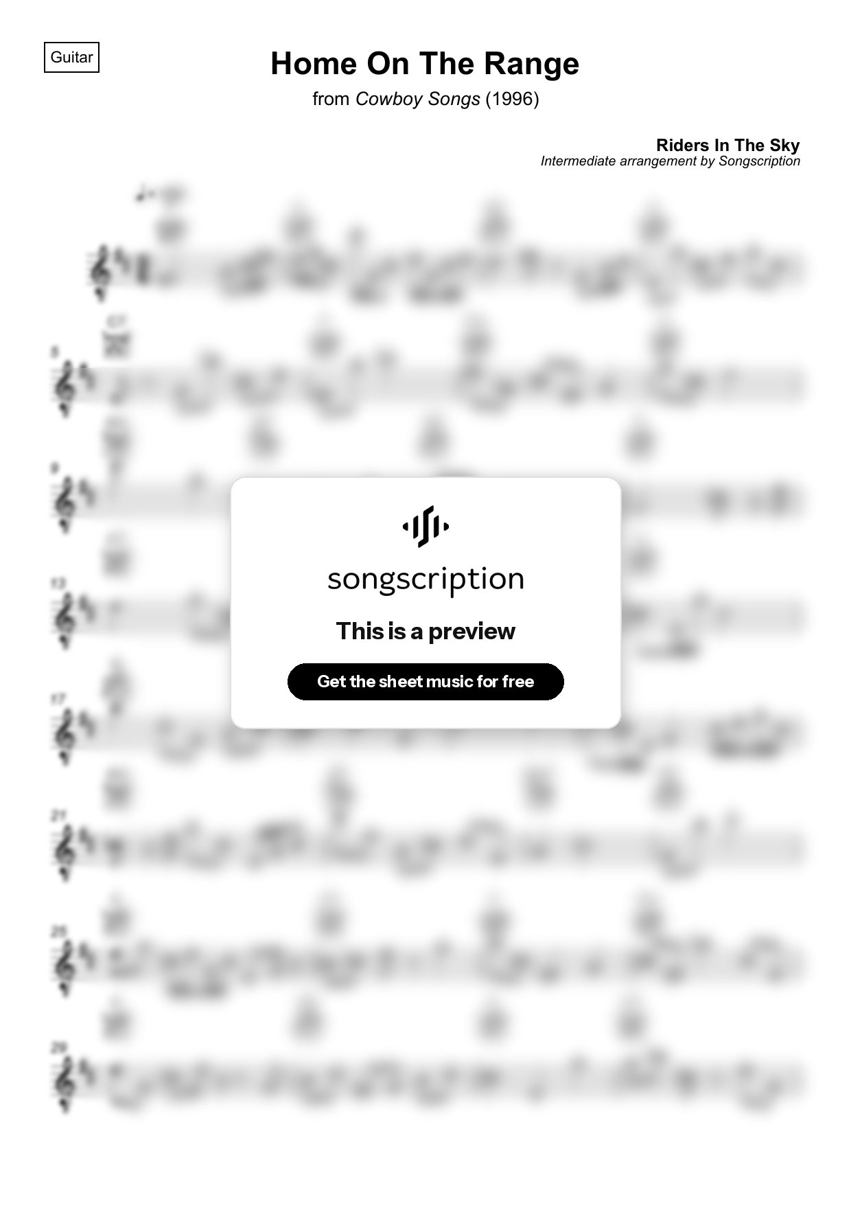 Intermediate Acoustic Guitar Sheet Music for "Home On The Range" by Riders In The Sky