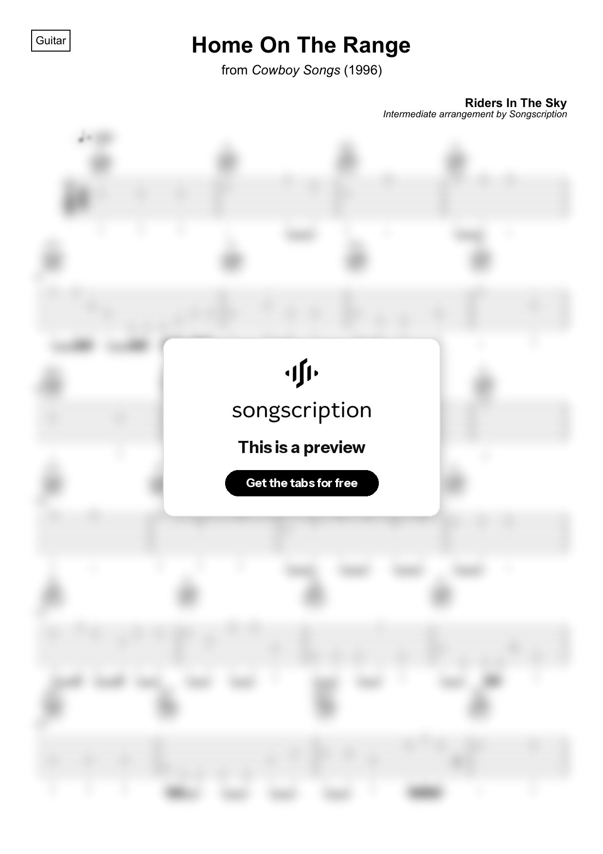 Intermediate Acoustic Guitar Tabs for "Home On The Range" by Riders In The Sky