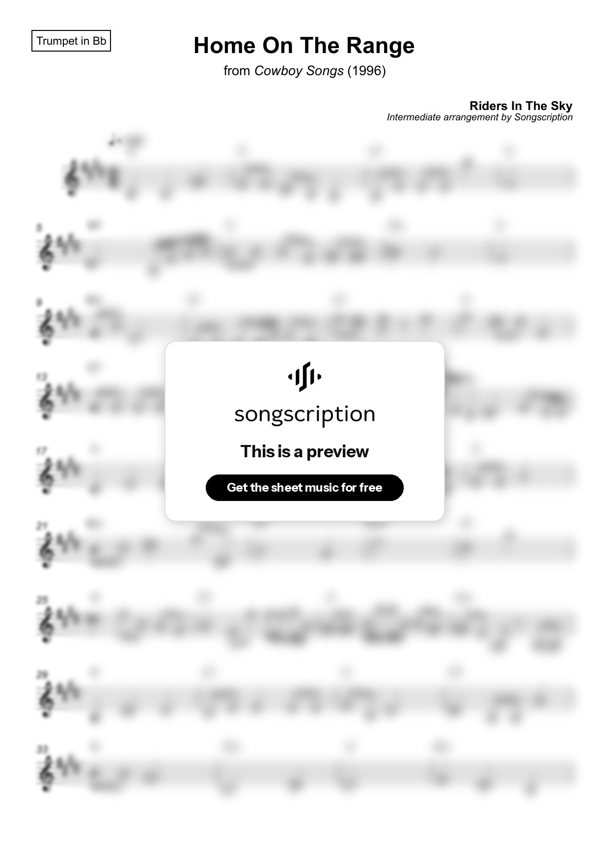 Intermediate Trumpet Sheet Music for "Home On The Range" by Riders In The Sky