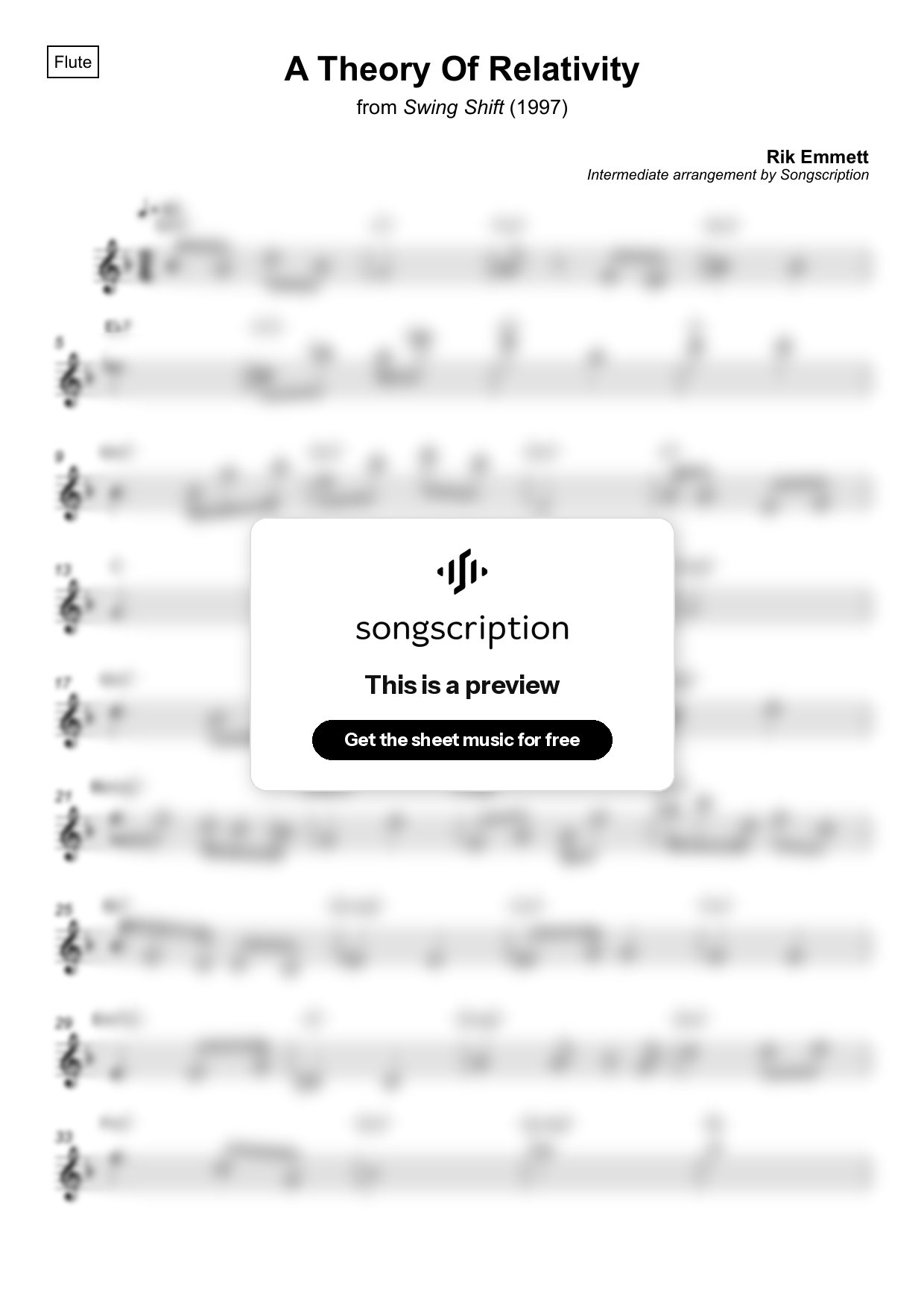 Intermediate Flute Sheet Music for "A Theory Of Relativity" by Rik Emmett