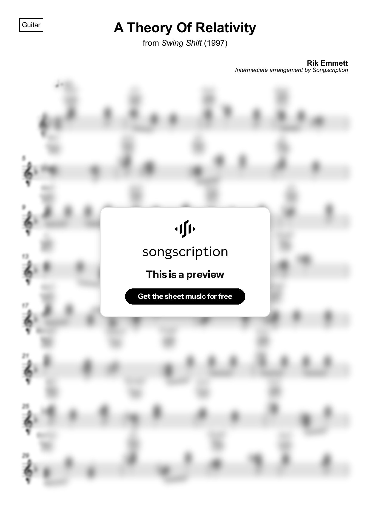 Intermediate Acoustic Guitar Sheet Music for "A Theory Of Relativity" by Rik Emmett