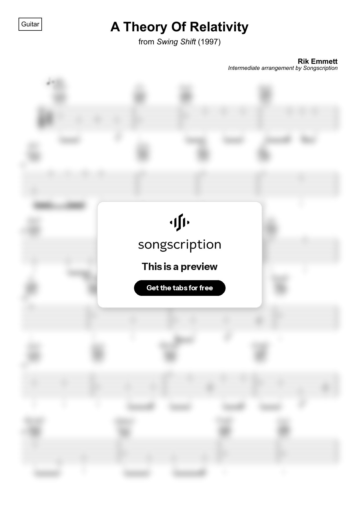 Intermediate Acoustic Guitar Tabs for "A Theory Of Relativity" by Rik Emmett