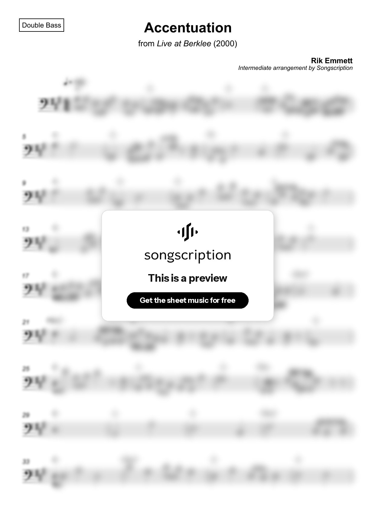 Intermediate Double Bass Sheet Music for "Accentuation" by Rik Emmett