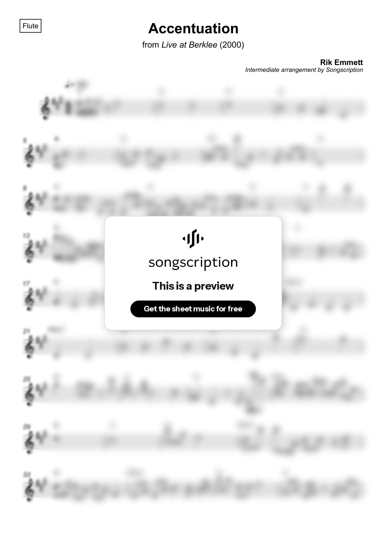 Intermediate Flute Sheet Music for "Accentuation" by Rik Emmett