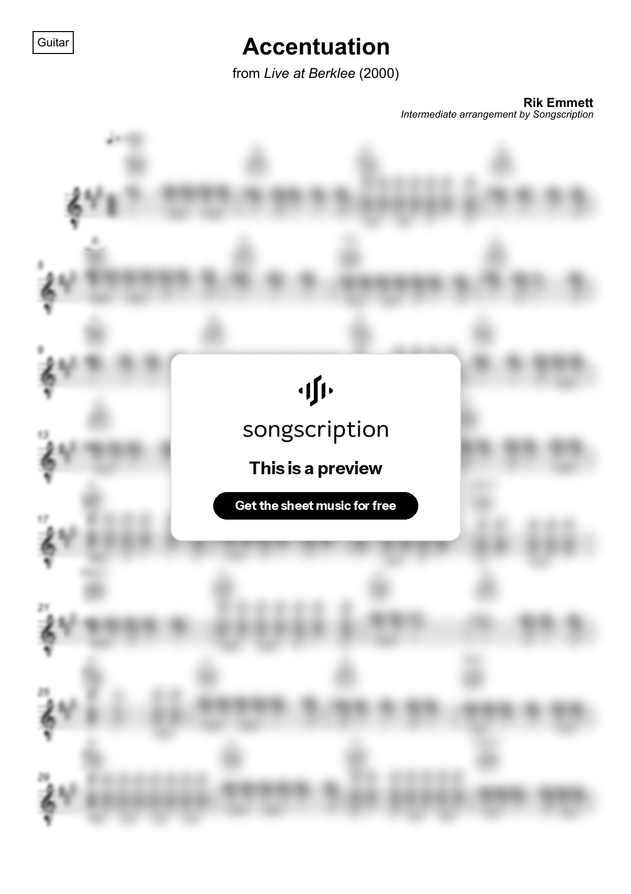 Intermediate Acoustic Guitar Sheet Music for "Accentuation" by Rik Emmett