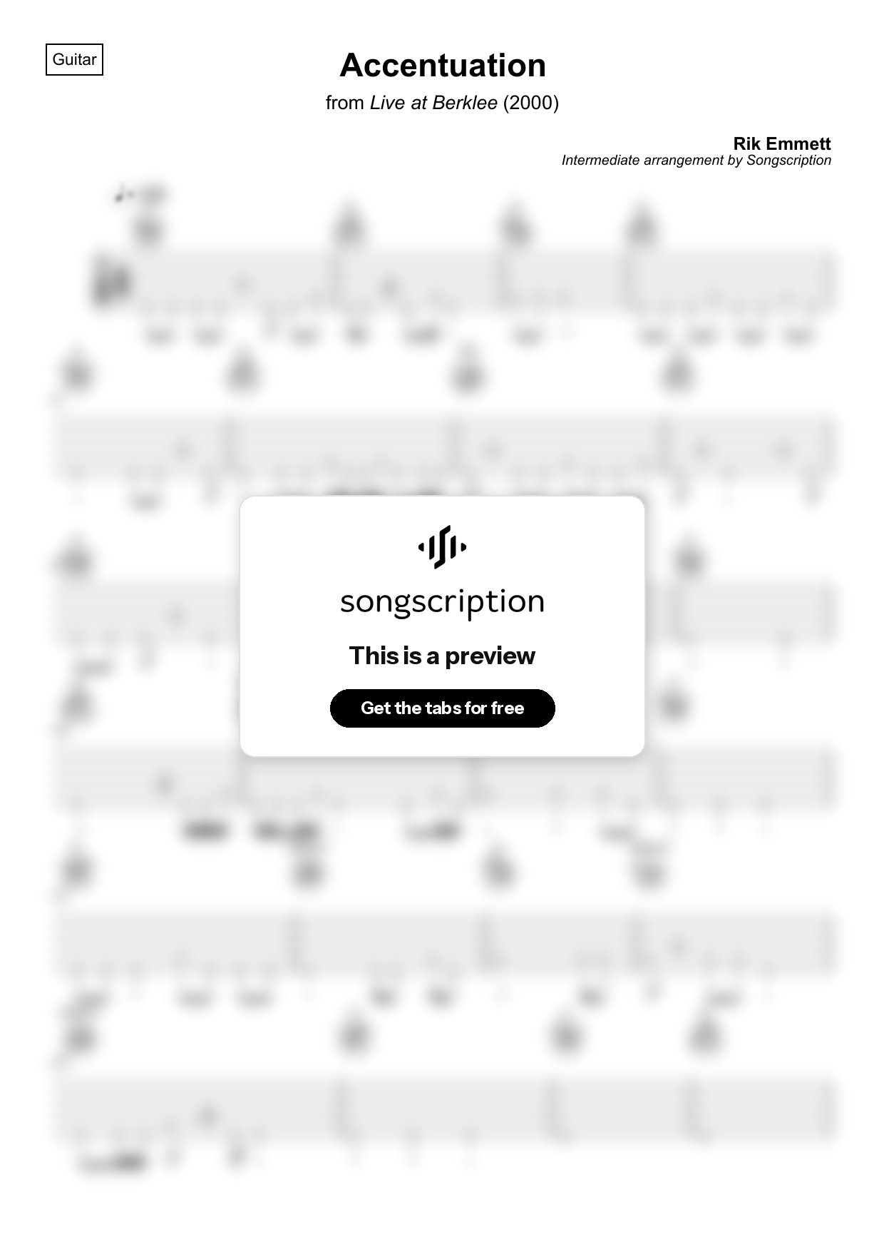 Intermediate Acoustic Guitar Tabs for "Accentuation" by Rik Emmett