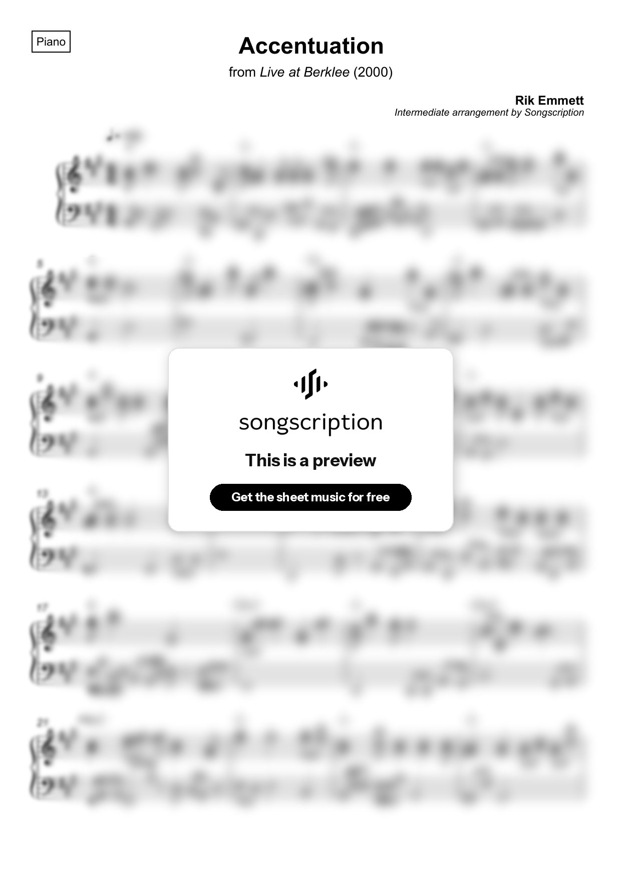 Intermediate Piano Sheet Music for "Accentuation" by Rik Emmett