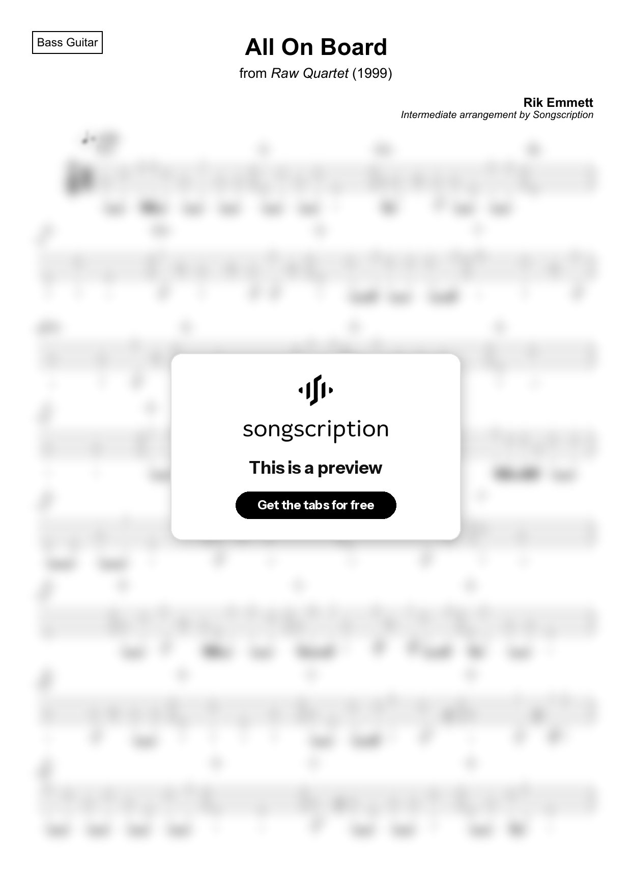 Intermediate Bass Guitar Tabs for "All On Board" by Rik Emmett