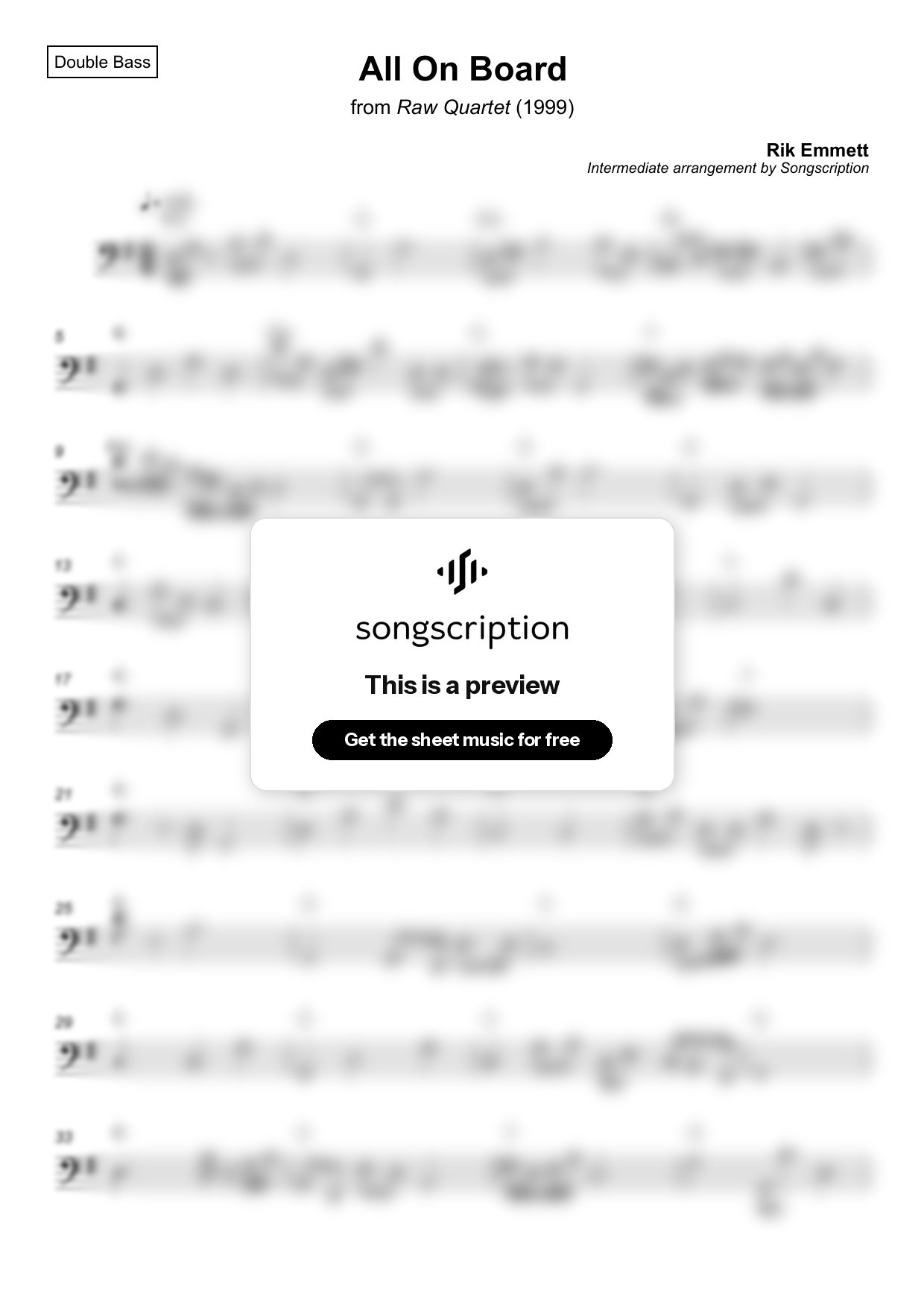 Intermediate Double Bass Sheet Music for "All On Board" by Rik Emmett