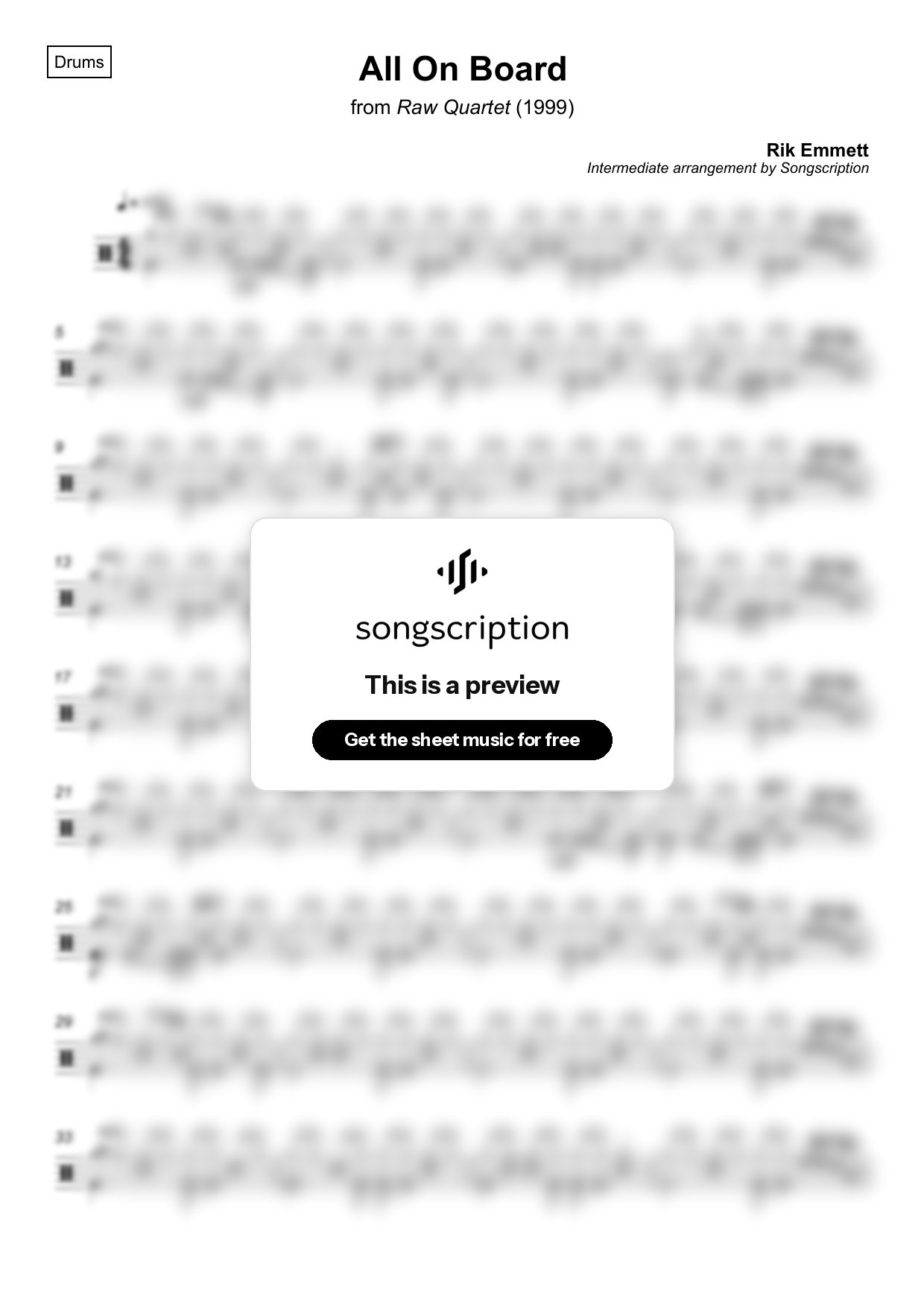 Intermediate Drums Sheet Music for "All On Board" by Rik Emmett