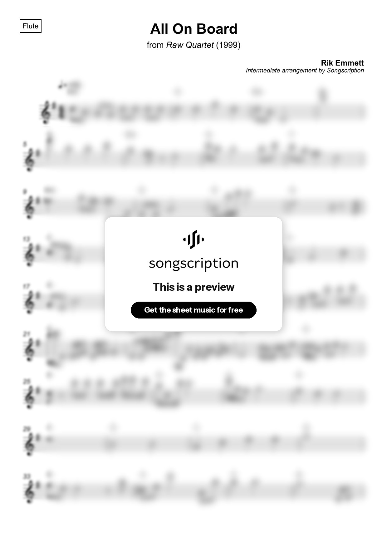Intermediate Flute Sheet Music for "All On Board" by Rik Emmett