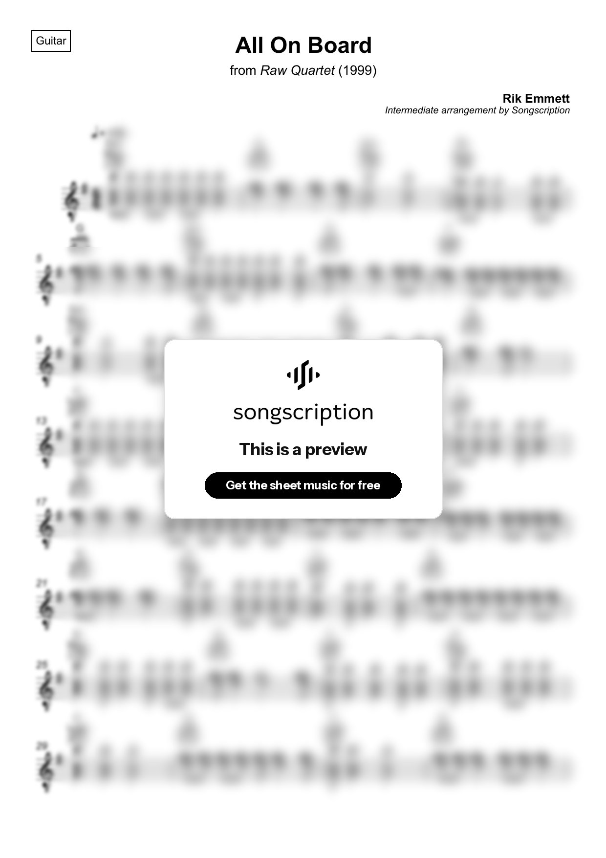 Intermediate Acoustic Guitar Sheet Music for "All On Board" by Rik Emmett