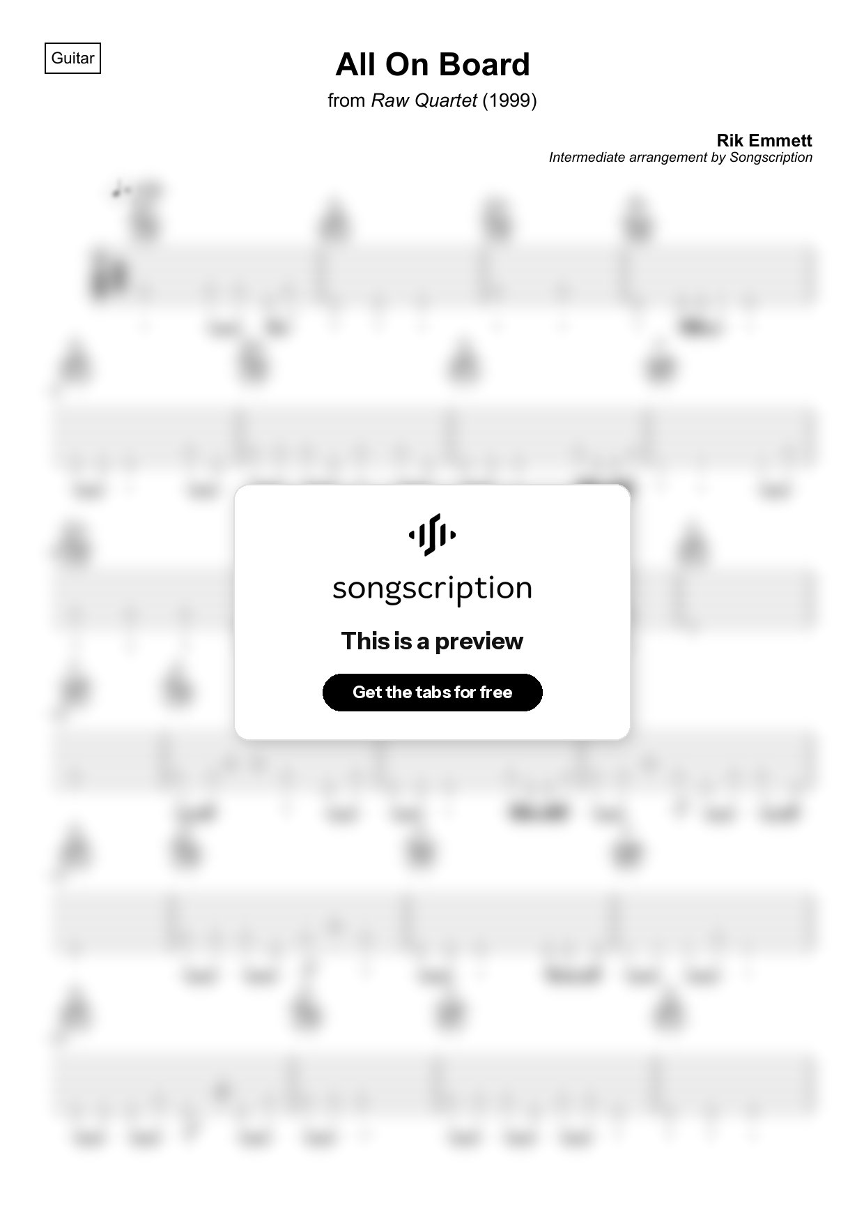 Intermediate Acoustic Guitar Tabs for "All On Board" by Rik Emmett