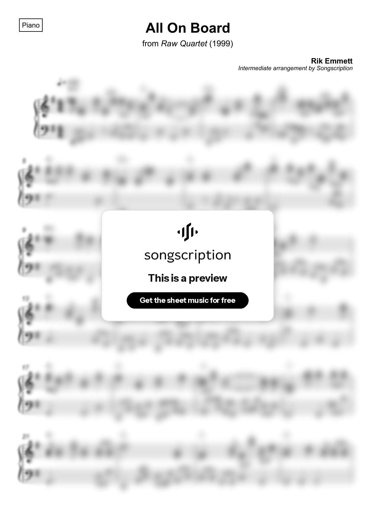 Intermediate Piano Sheet Music for "All On Board" by Rik Emmett