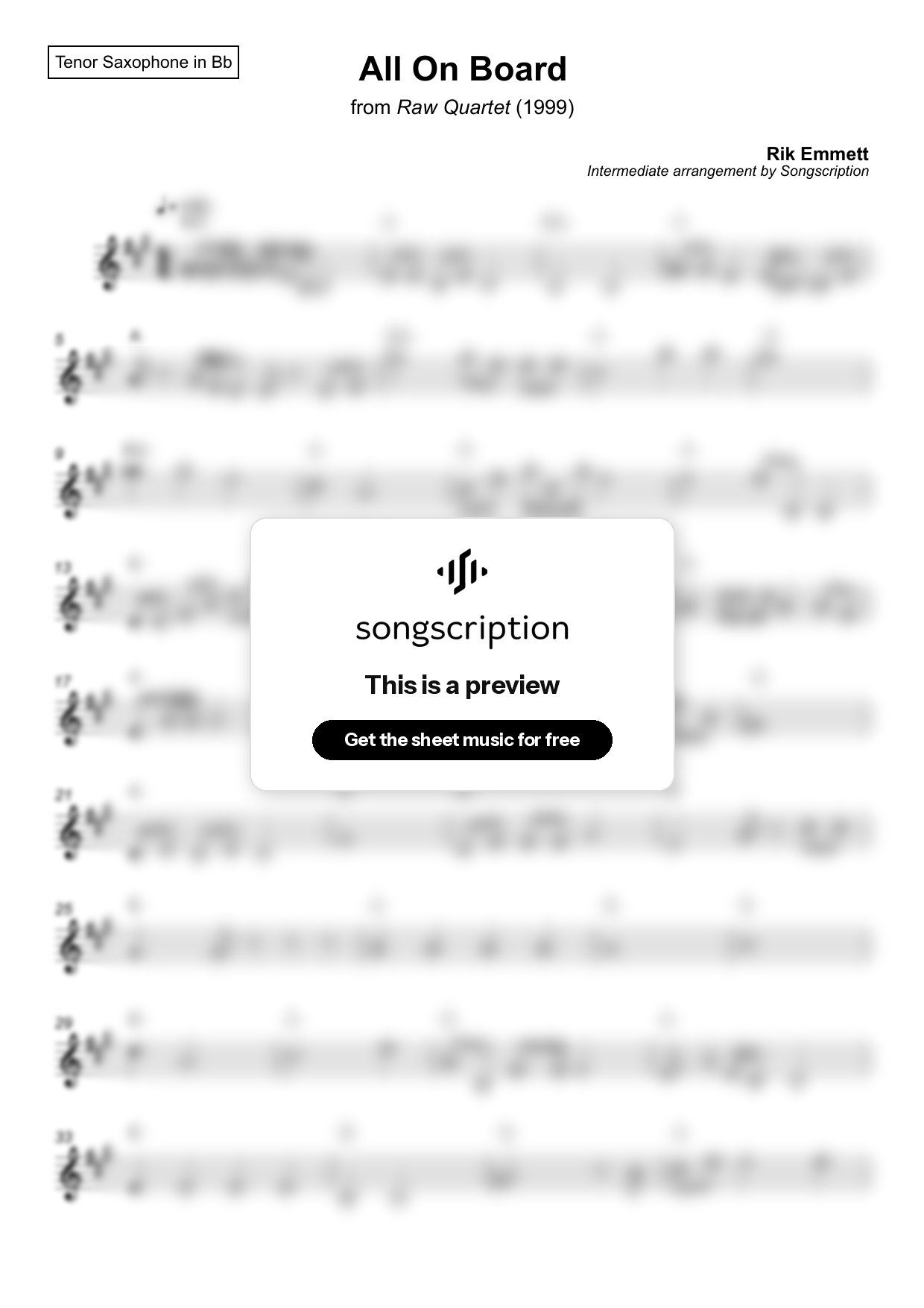 Intermediate Tenor Sax Sheet Music for "All On Board" by Rik Emmett
