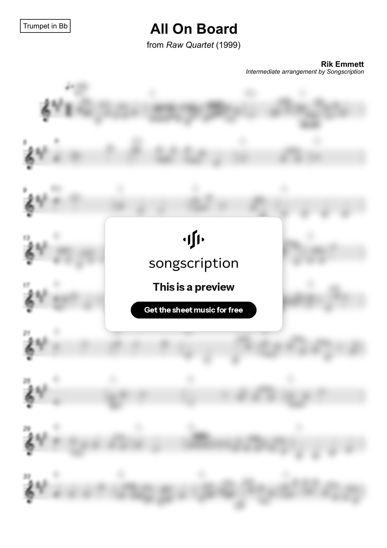 Intermediate Trumpet Sheet Music for "All On Board" by Rik Emmett