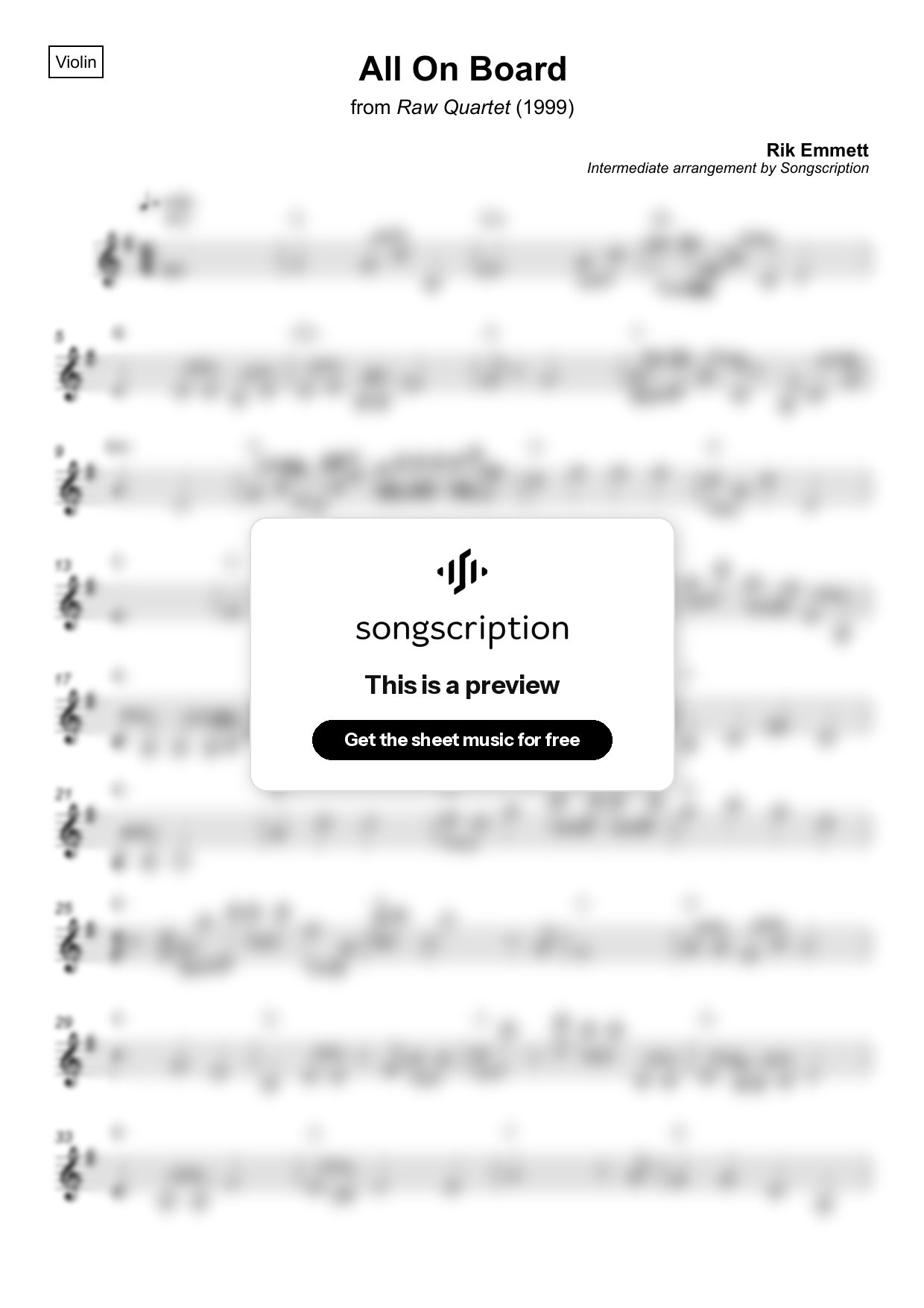Intermediate Violin Sheet Music for "All On Board" by Rik Emmett