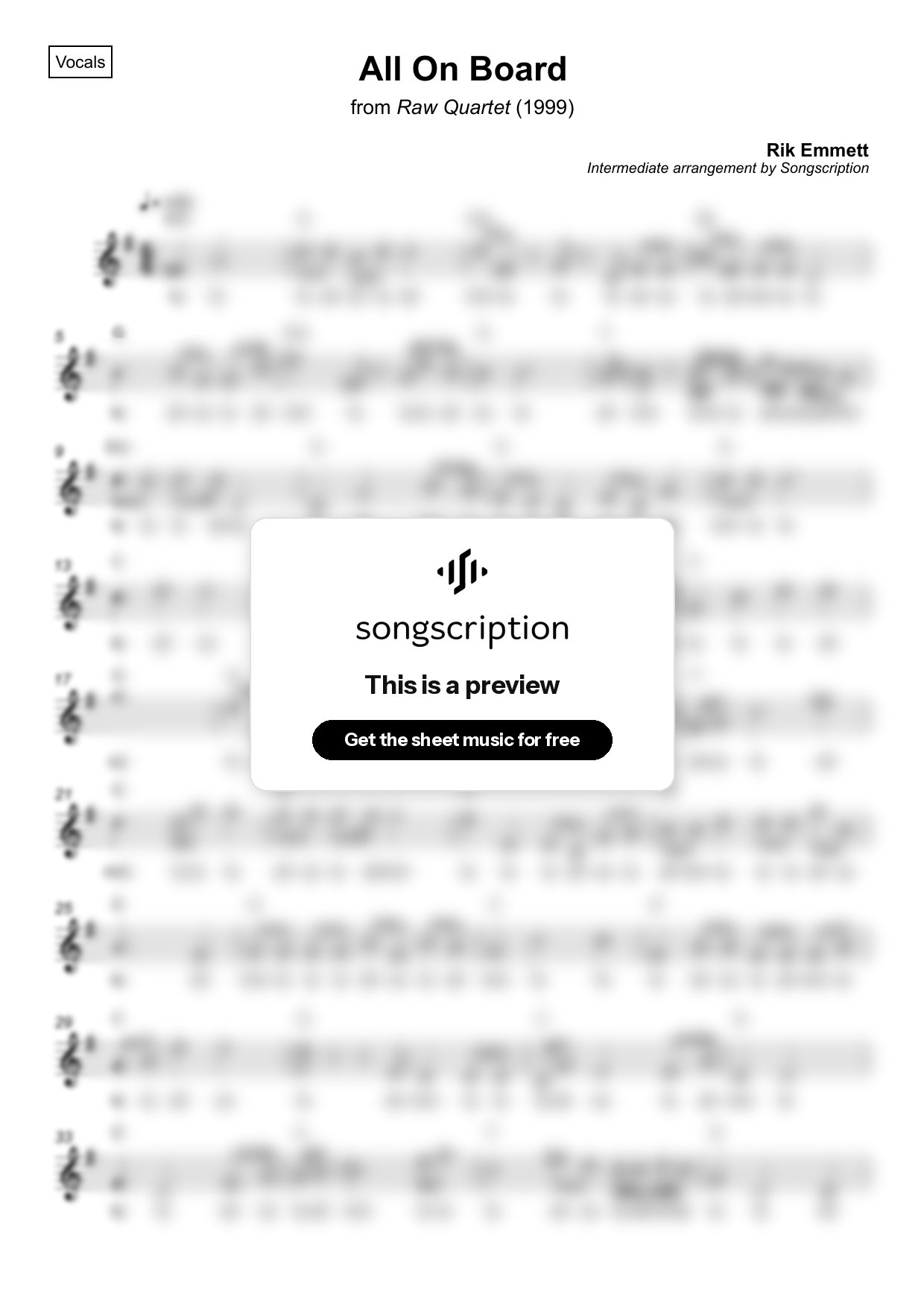 Intermediate Vocals Sheet Music for "All On Board" by Rik Emmett
