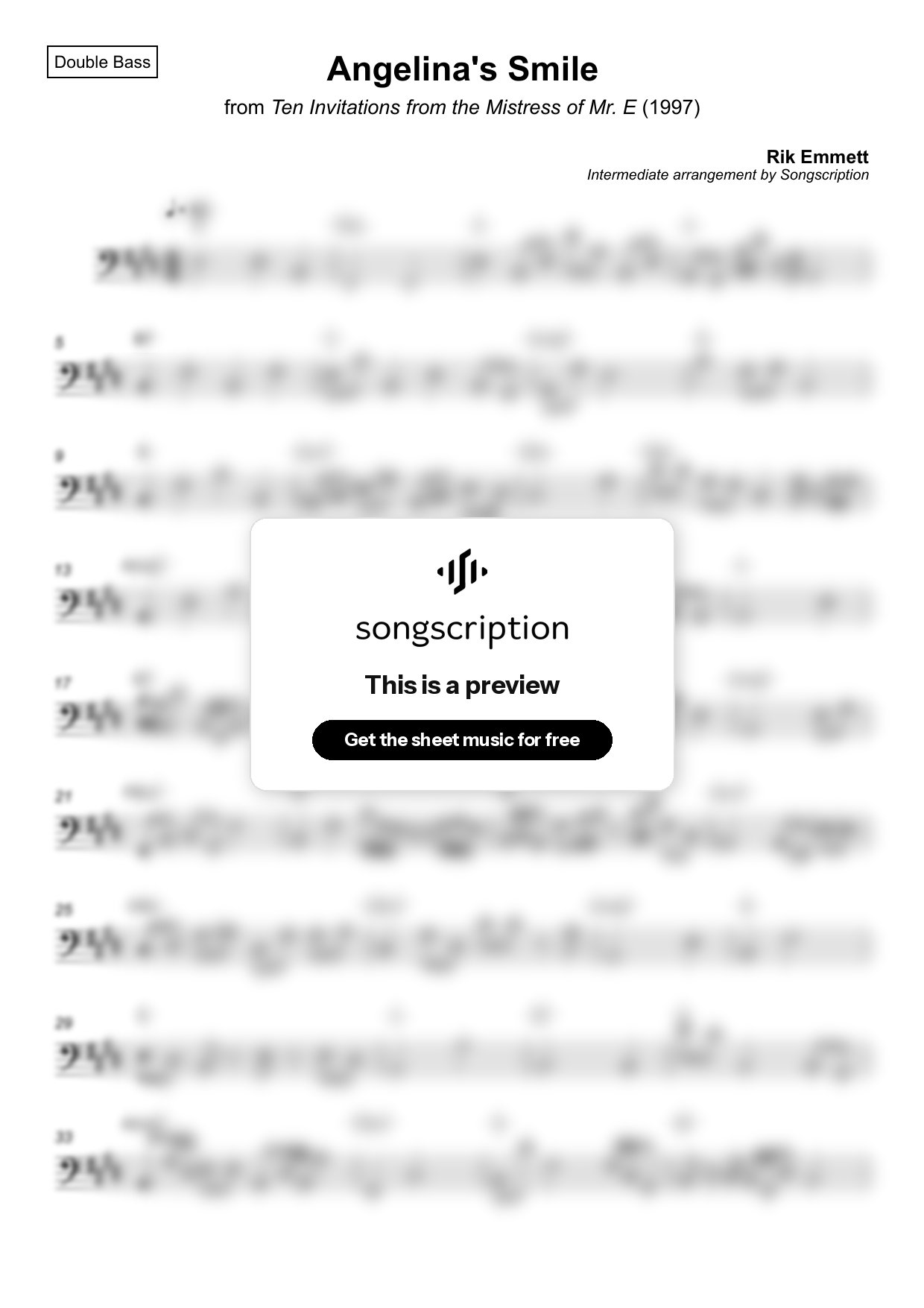 Intermediate Double Bass Sheet Music for "Angelina's Smile" by Rik Emmett