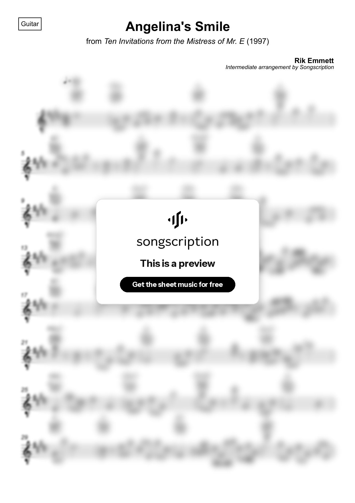Intermediate Acoustic Guitar Sheet Music for "Angelina's Smile" by Rik Emmett
