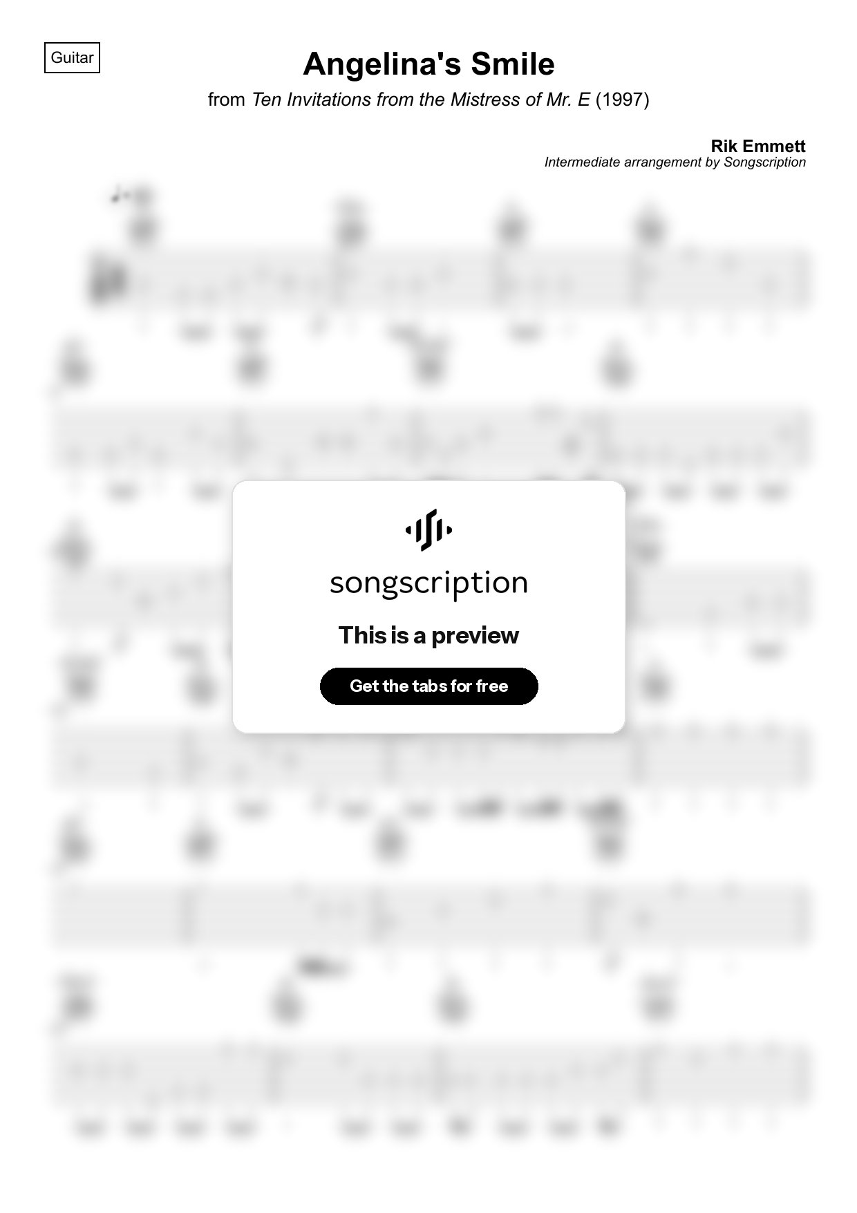 Intermediate Acoustic Guitar Tabs for "Angelina's Smile" by Rik Emmett