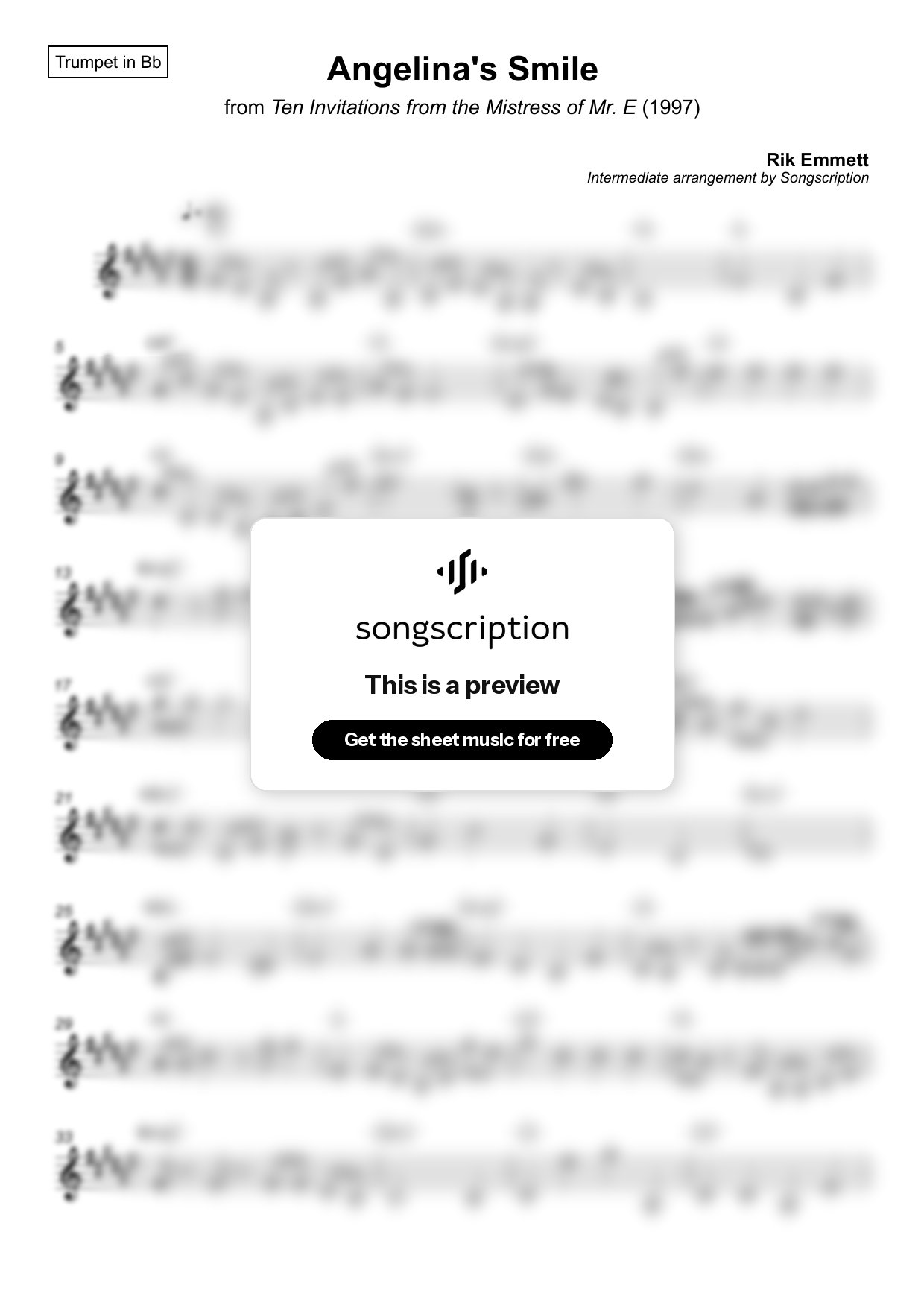 Intermediate Trumpet Sheet Music for "Angelina's Smile" by Rik Emmett