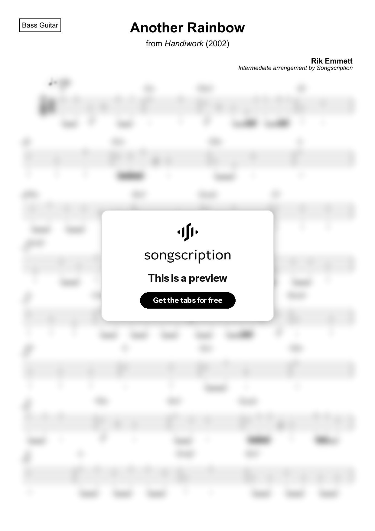 Intermediate Bass Guitar Tabs for "Another Rainbow" by Rik Emmett