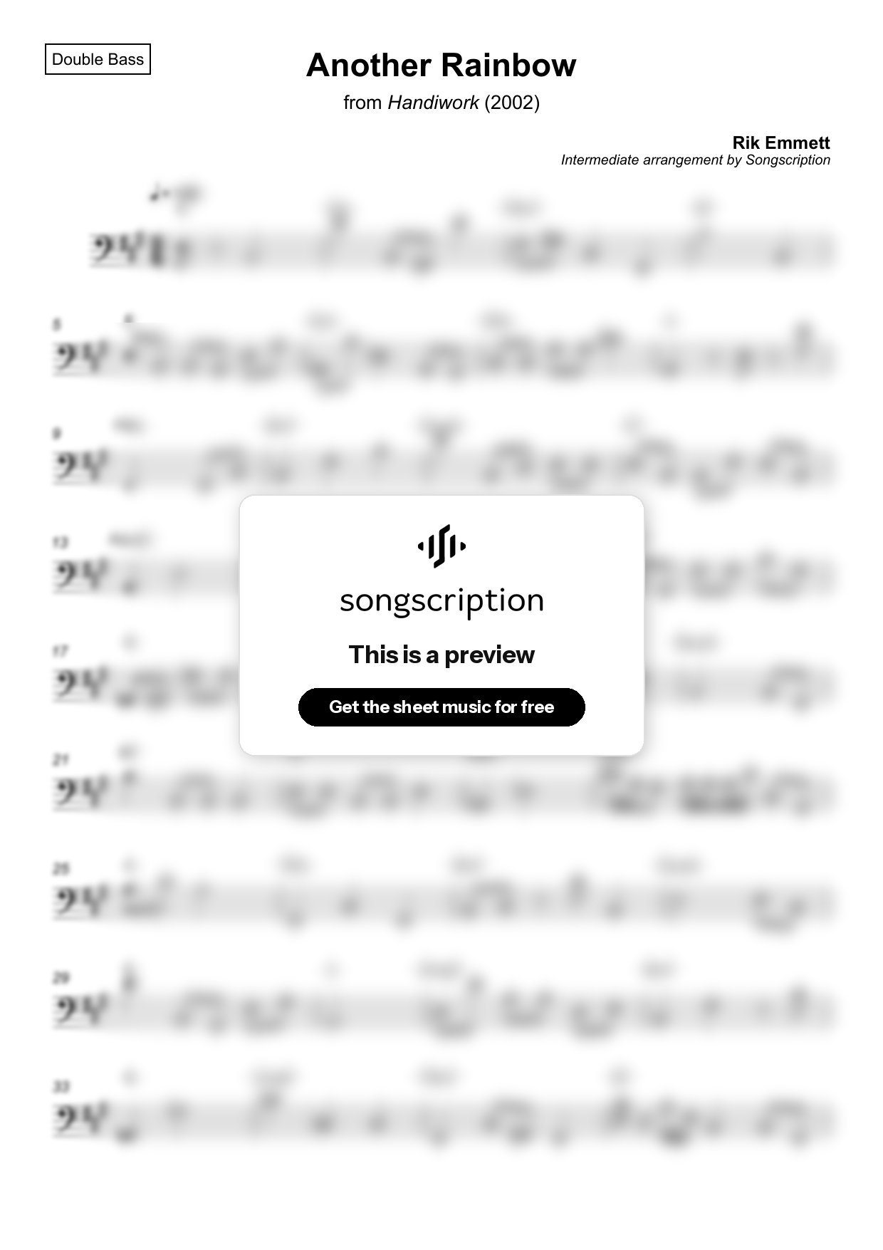 Intermediate Double Bass Sheet Music for "Another Rainbow" by Rik Emmett