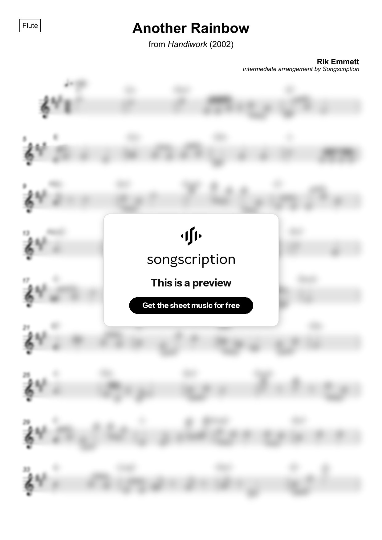 Intermediate Flute Sheet Music for "Another Rainbow" by Rik Emmett