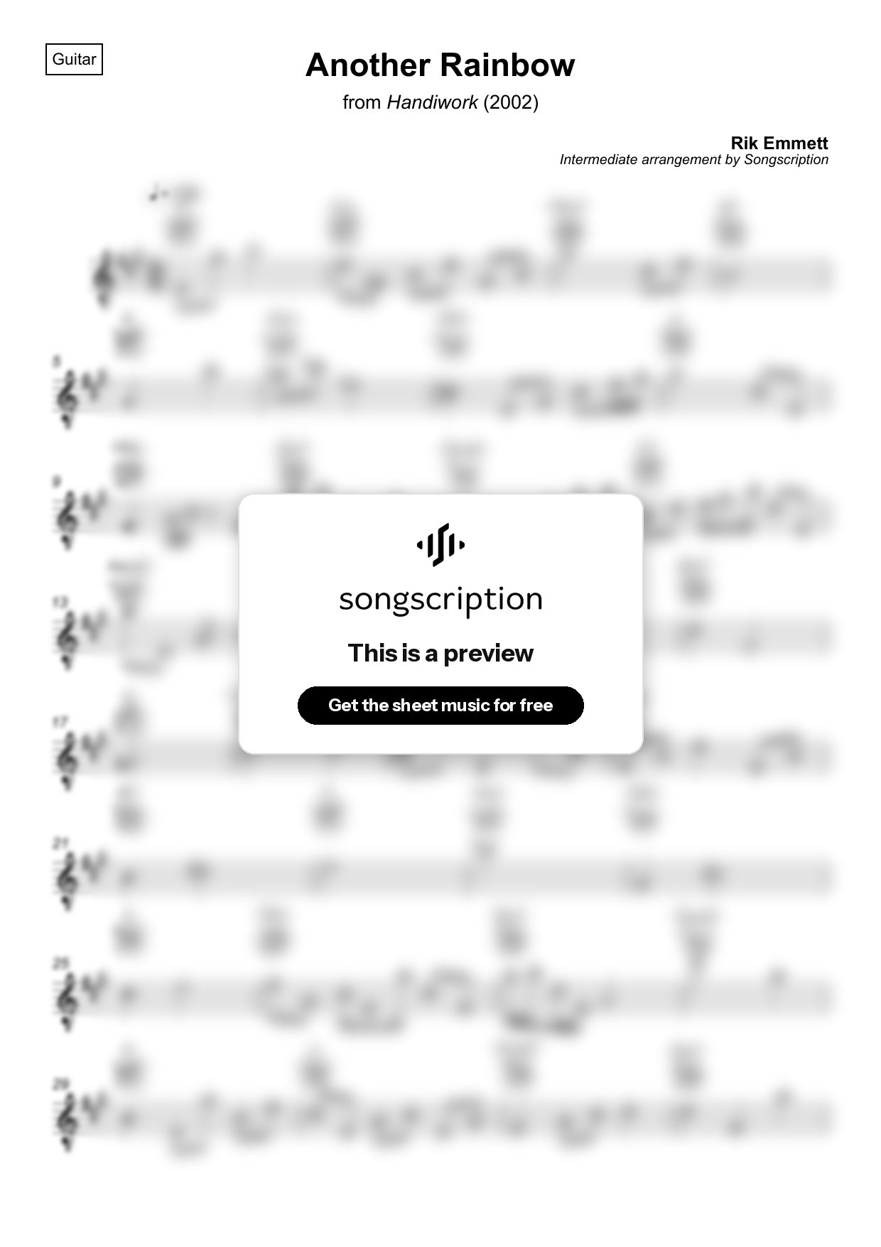Intermediate Acoustic Guitar Sheet Music for "Another Rainbow" by Rik Emmett