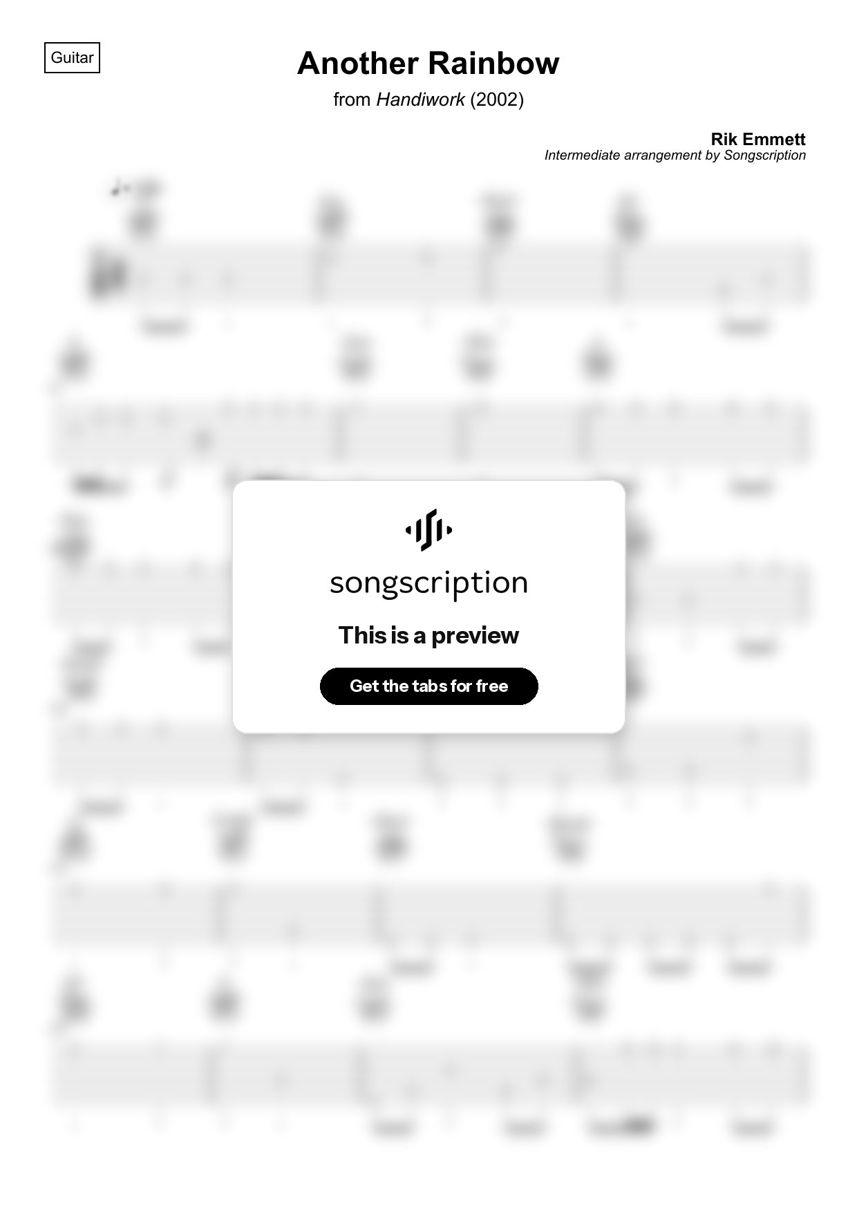 Intermediate Acoustic Guitar Tabs for "Another Rainbow" by Rik Emmett