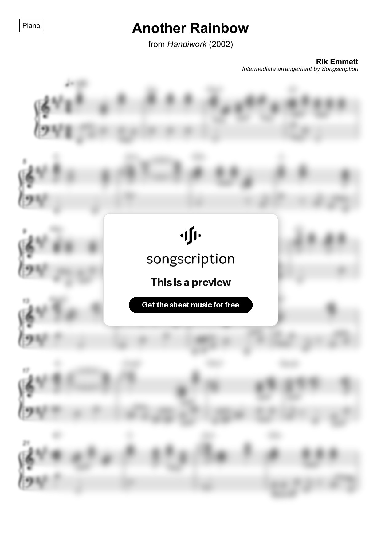 Intermediate Piano Sheet Music for "Another Rainbow" by Rik Emmett