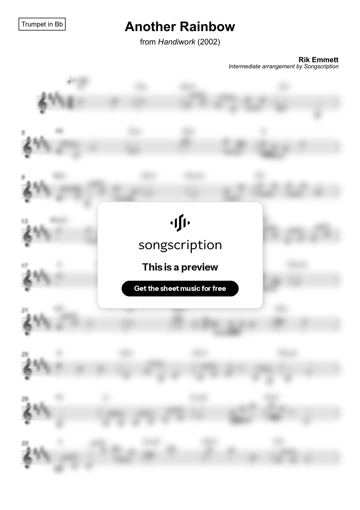 Intermediate Trumpet Sheet Music for "Another Rainbow" by Rik Emmett