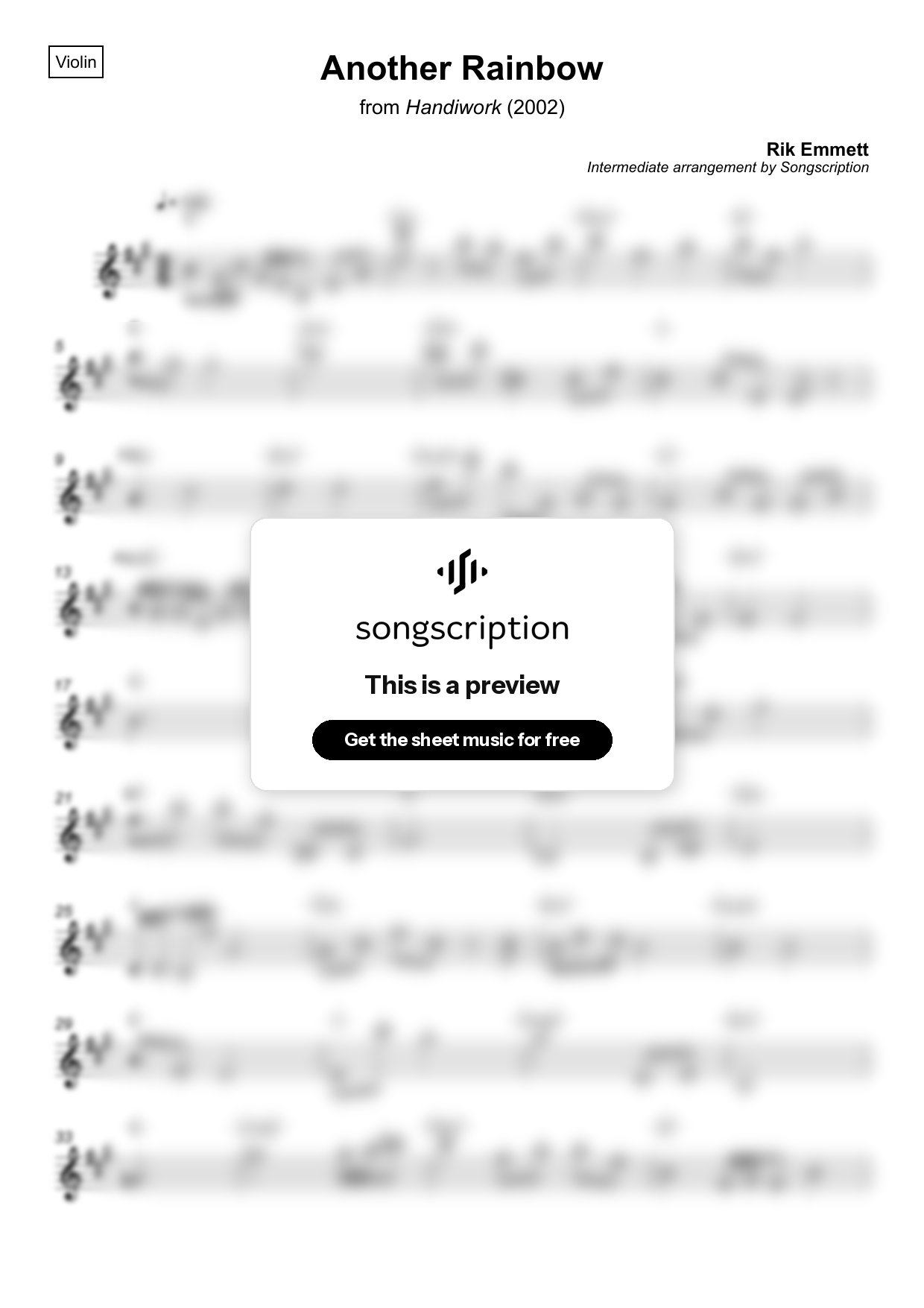 Intermediate Violin Sheet Music for "Another Rainbow" by Rik Emmett
