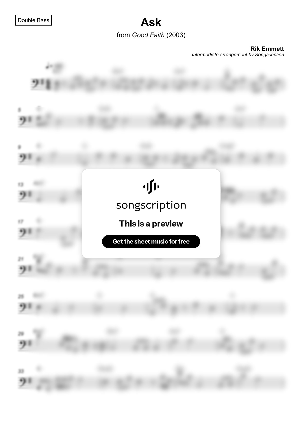 Intermediate Double Bass Sheet Music for "Ask" by Rik Emmett
