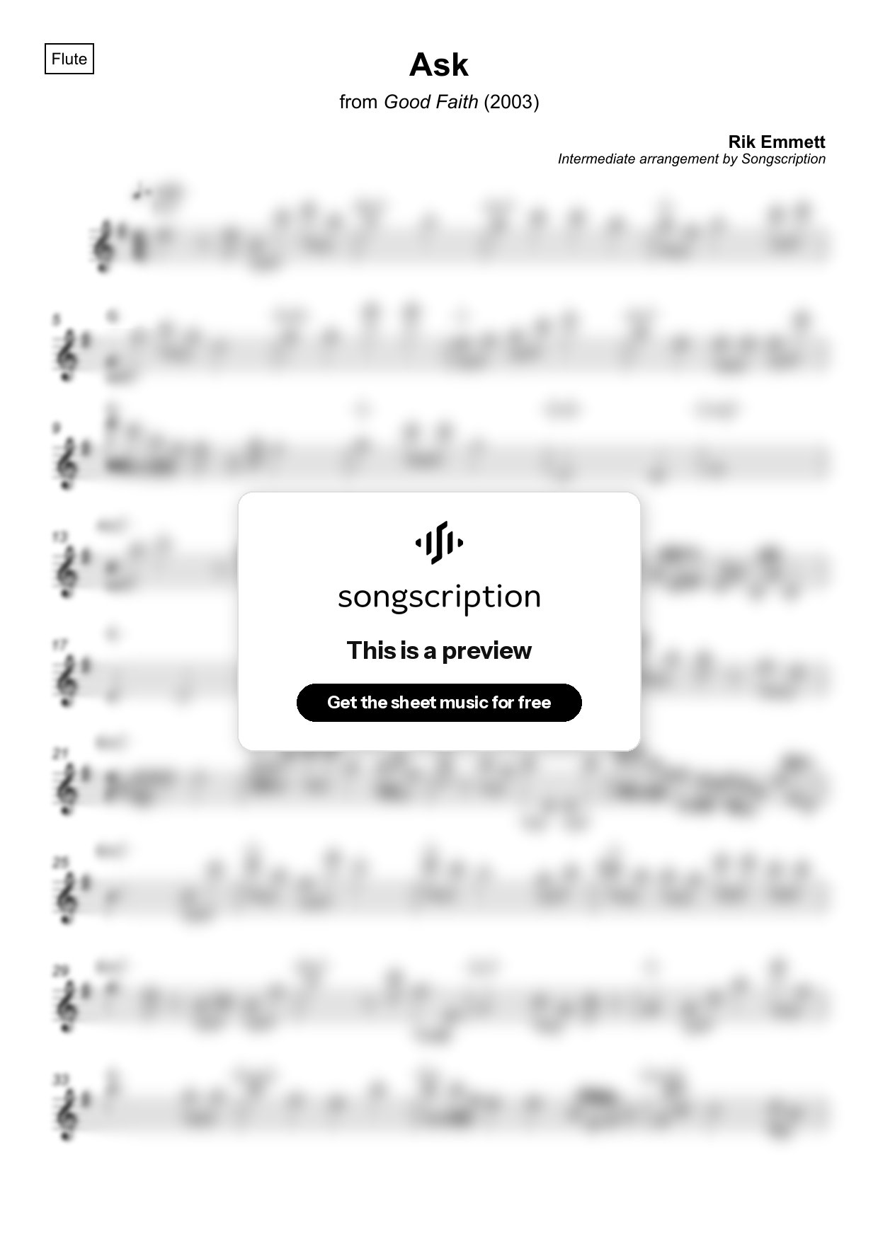 Intermediate Flute Sheet Music for "Ask" by Rik Emmett