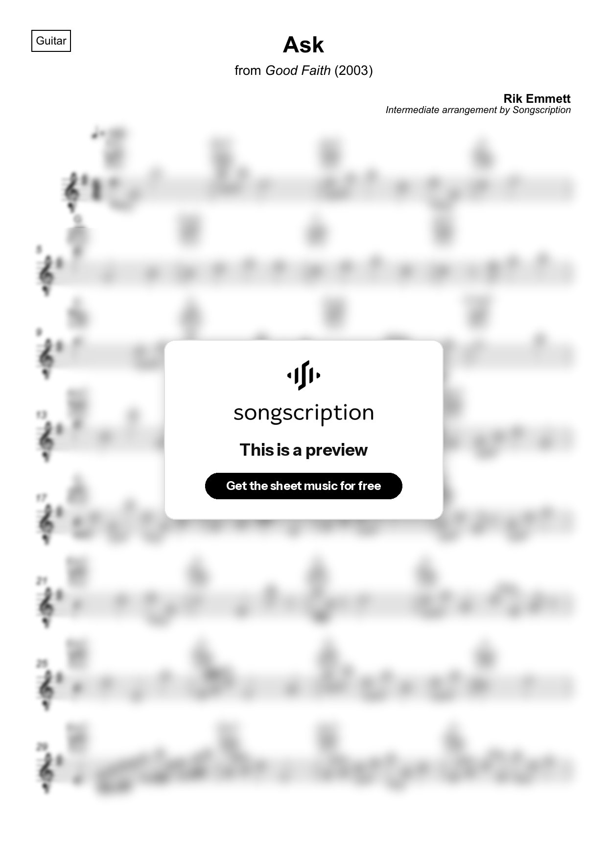 Intermediate Acoustic Guitar Sheet Music for "Ask" by Rik Emmett