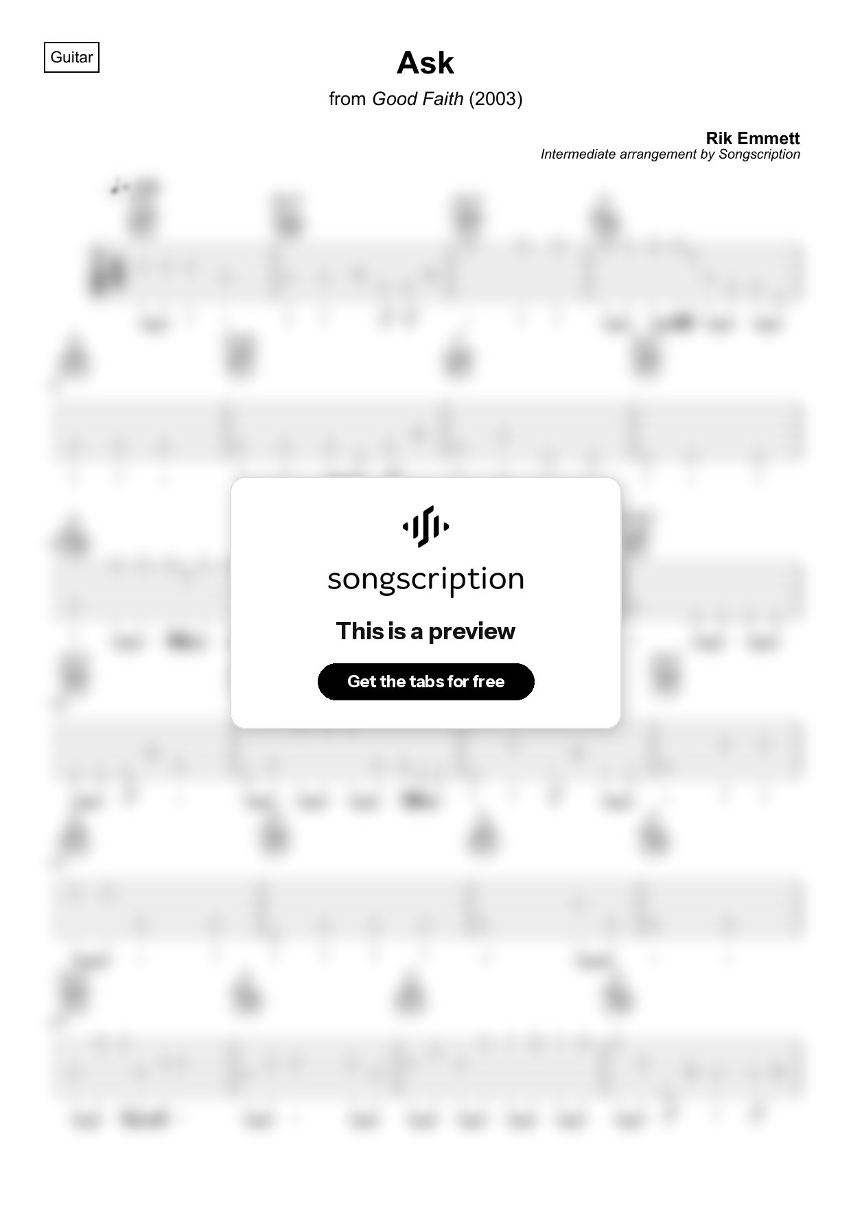 Intermediate Acoustic Guitar Tabs for "Ask" by Rik Emmett
