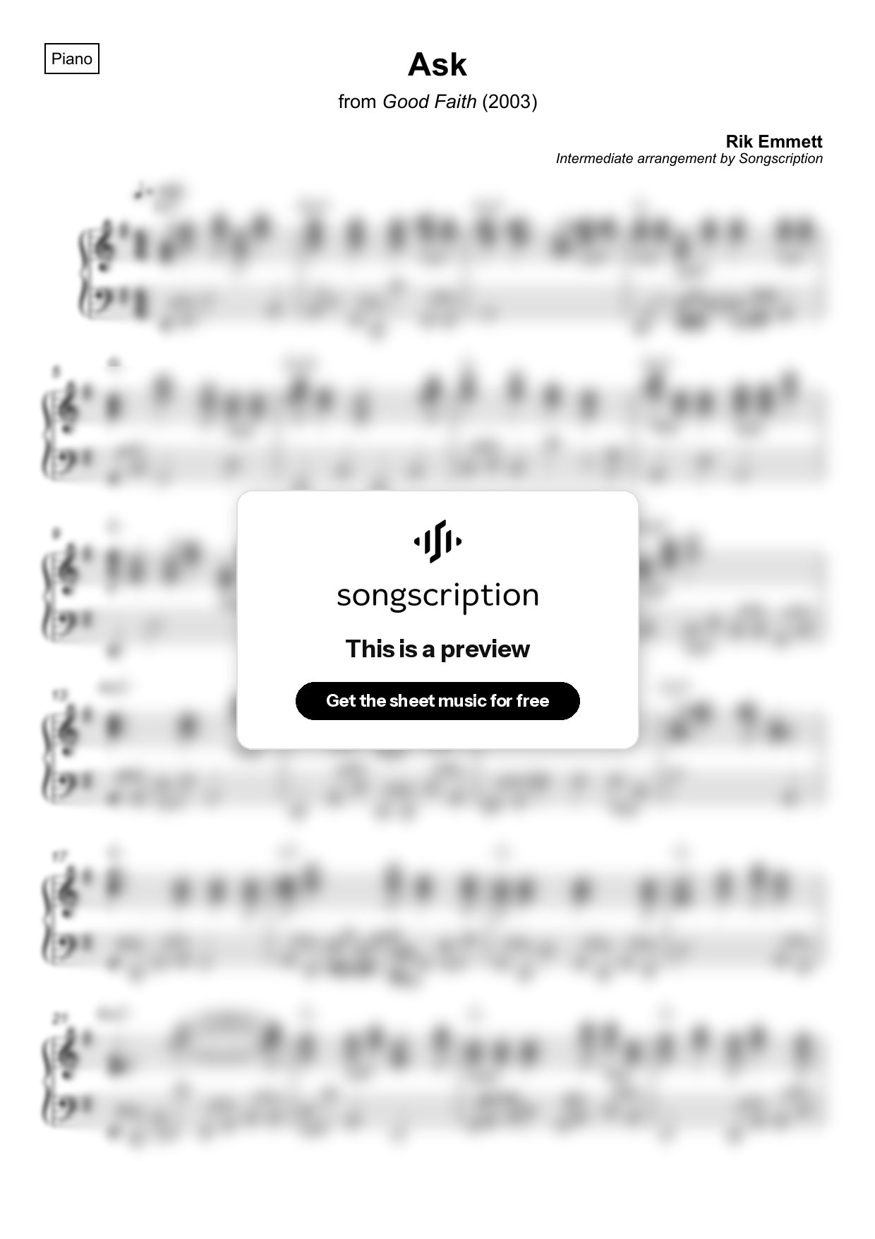 Intermediate Piano Sheet Music for "Ask" by Rik Emmett