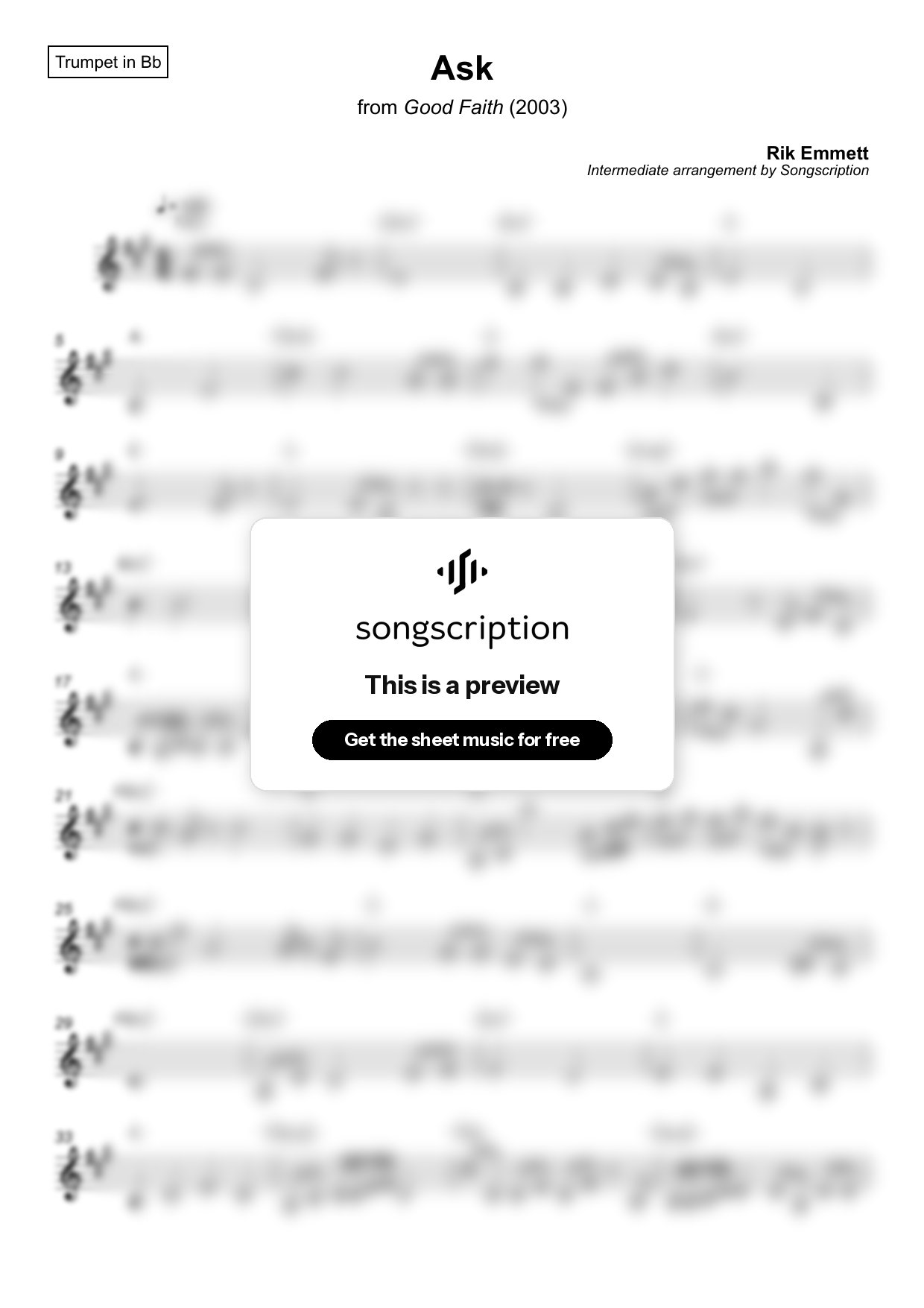 Intermediate Trumpet Sheet Music for "Ask" by Rik Emmett