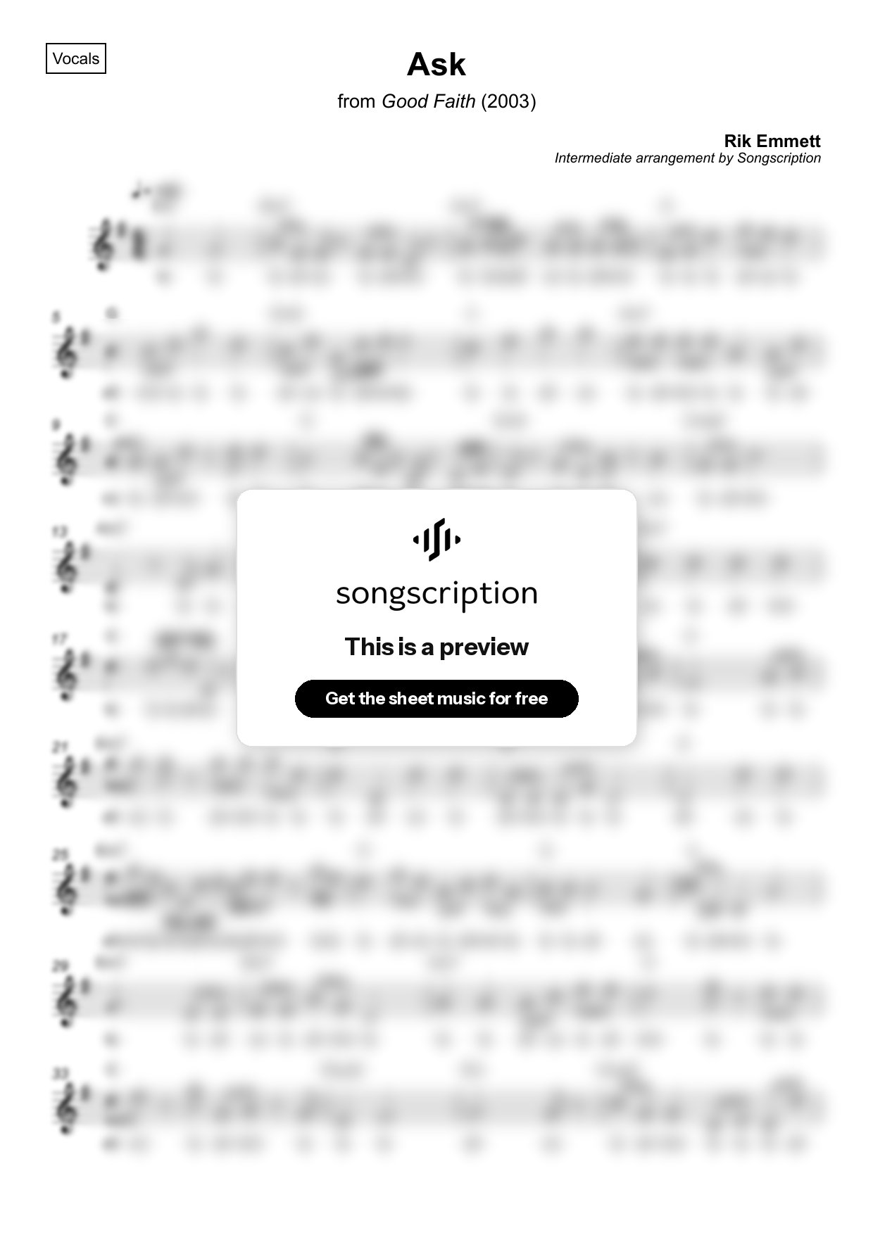 Intermediate Vocals Sheet Music for "Ask" by Rik Emmett