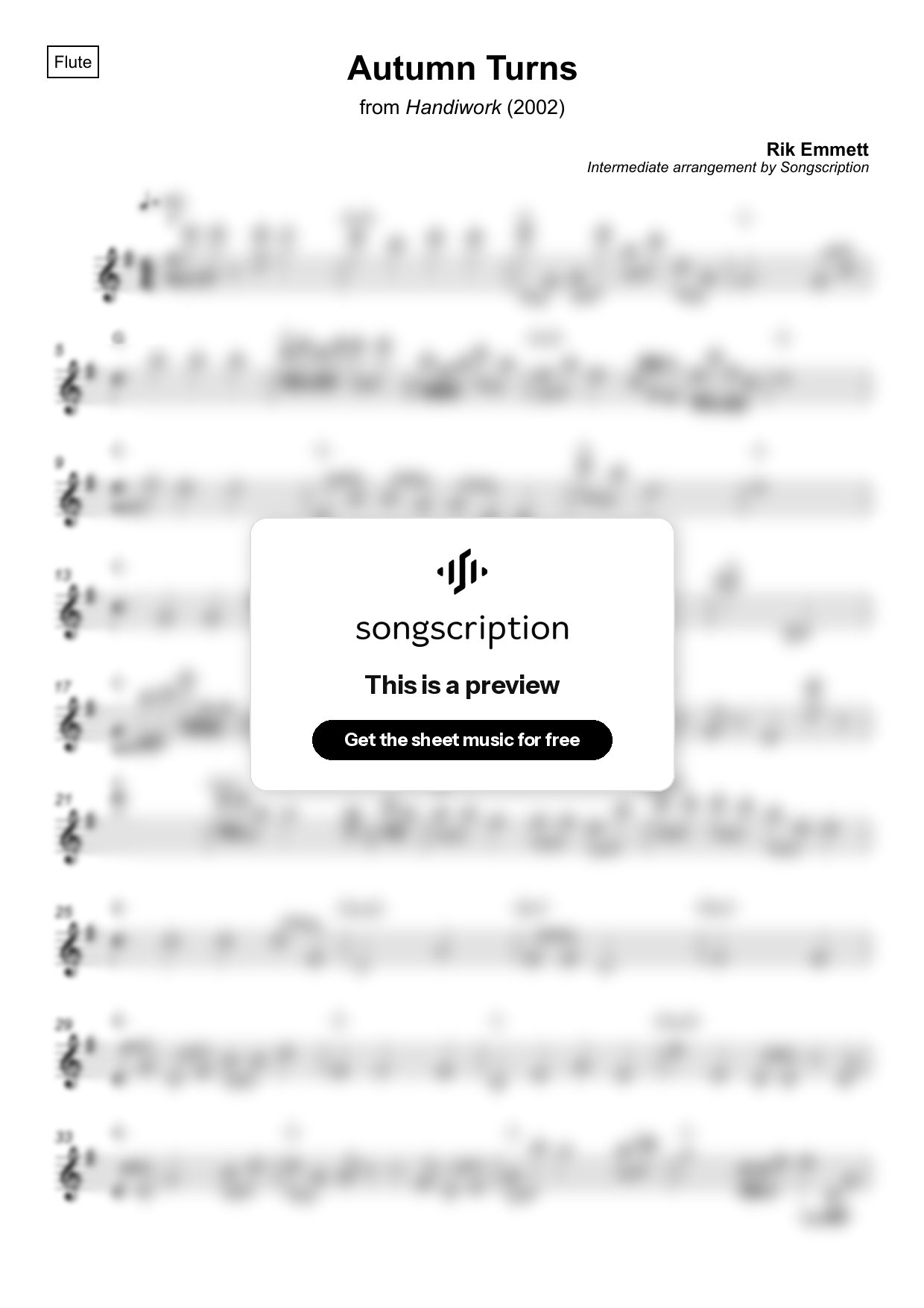 Intermediate Flute Sheet Music for "Autumn Turns" by Rik Emmett